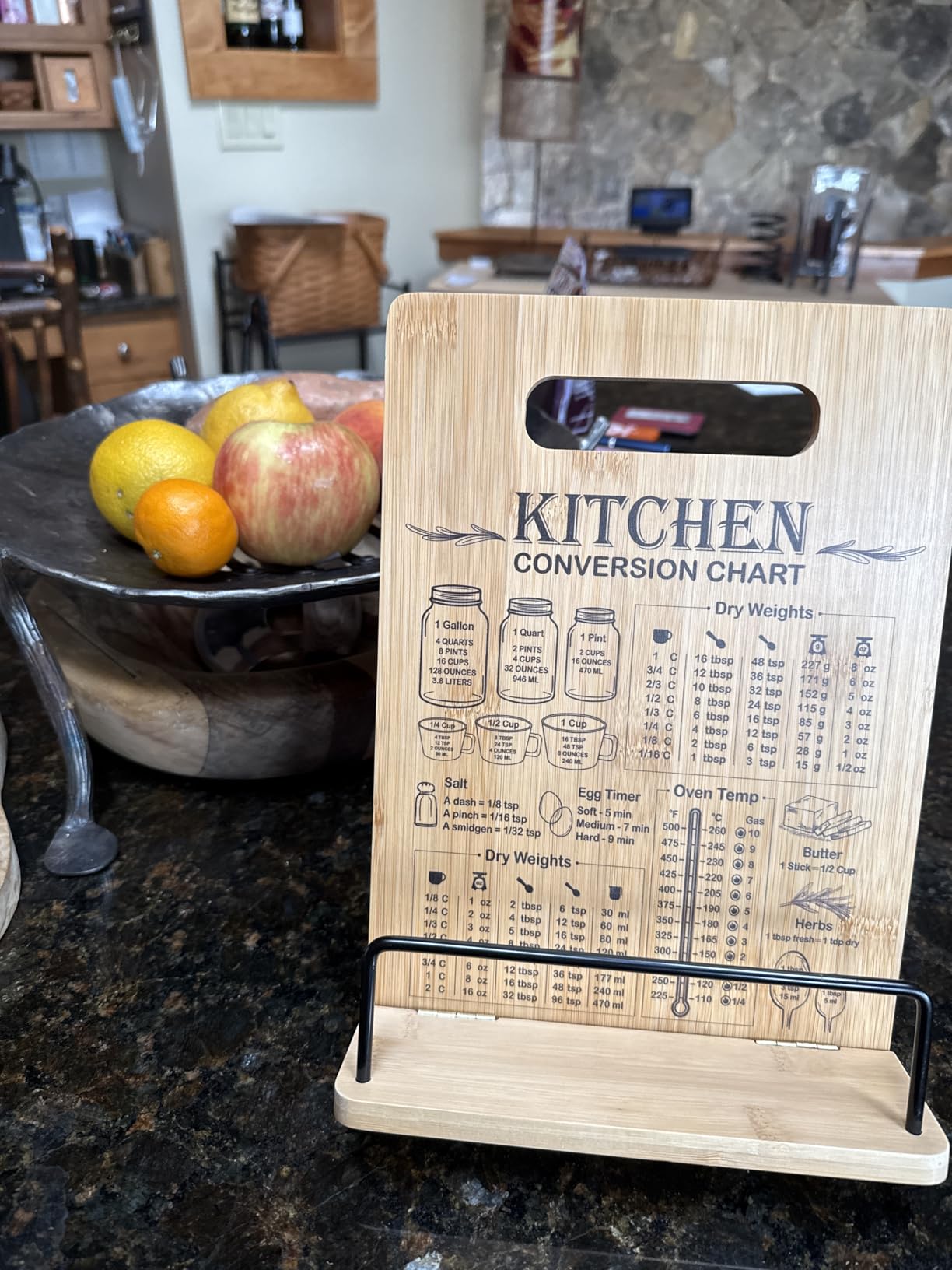 Bamboo Cookbook Stand for Kitchen Counter, Recipe Book Holder with Measurement Conversion Chart, Adjustable Cookbook Holder, Essential Accessories Women Gifts for Easter Birthday Mothers Day customer photo 2