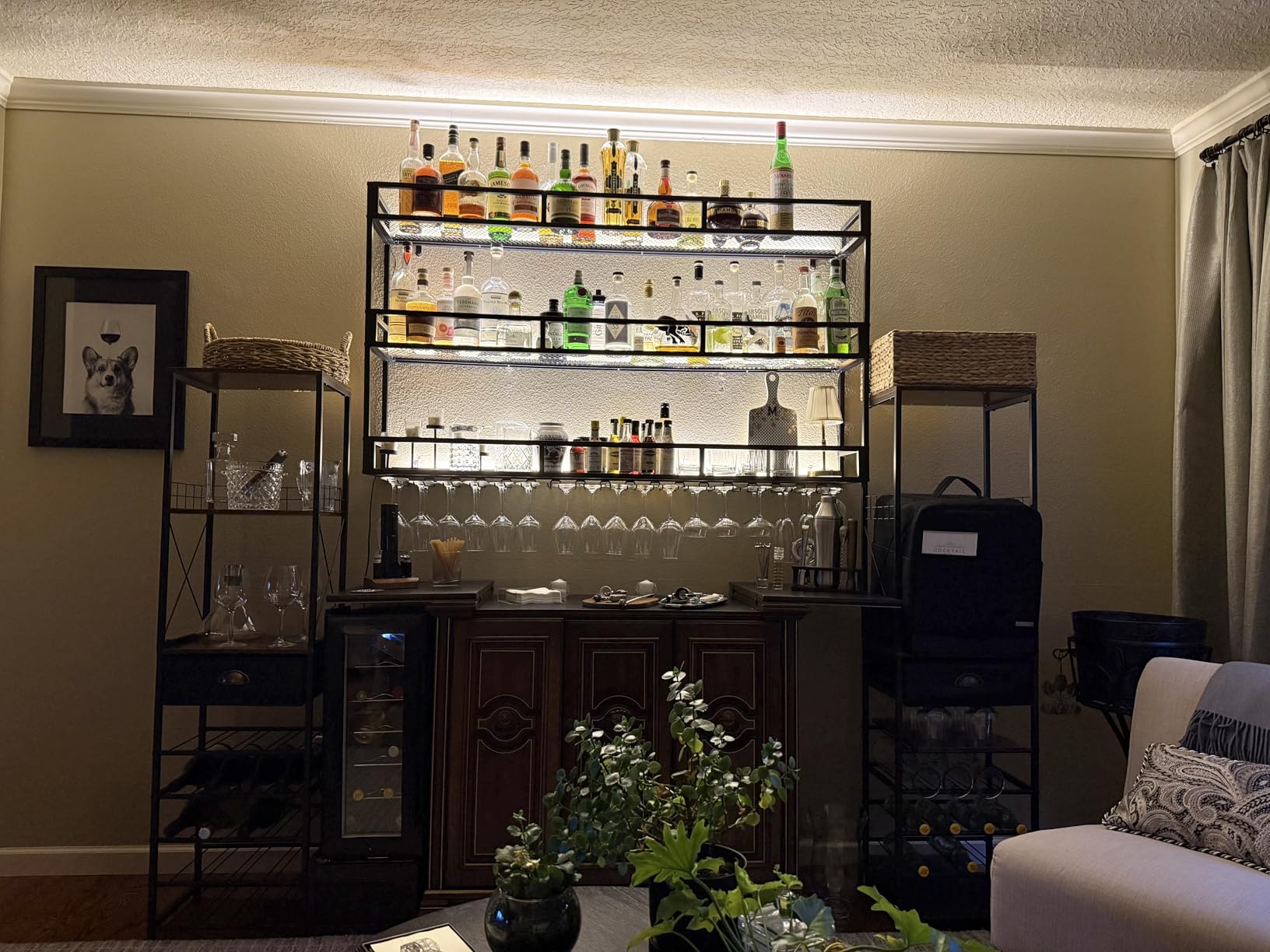 Large Heavy Duty 39in Wine Rack with LED Wall Mounted Bottle Glass Holder Under Shelf, 3-Tiers Liquor Floating Shelves customer photo 2