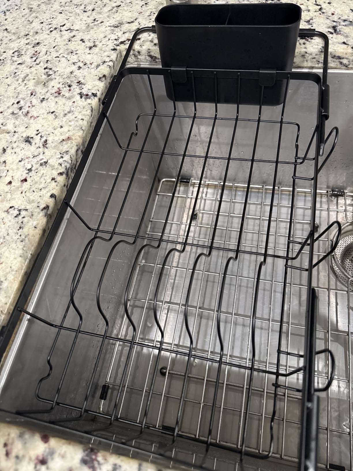 Dish Drying Rack in Sink - Expandable Stainless Steel Dish Rack Over the Sink, Kitchen Sink Drain Strainer with Cutlery Holder & Cup Holders, 15.4 x 9.8 x 3.0 Inch, Black customer photo 1