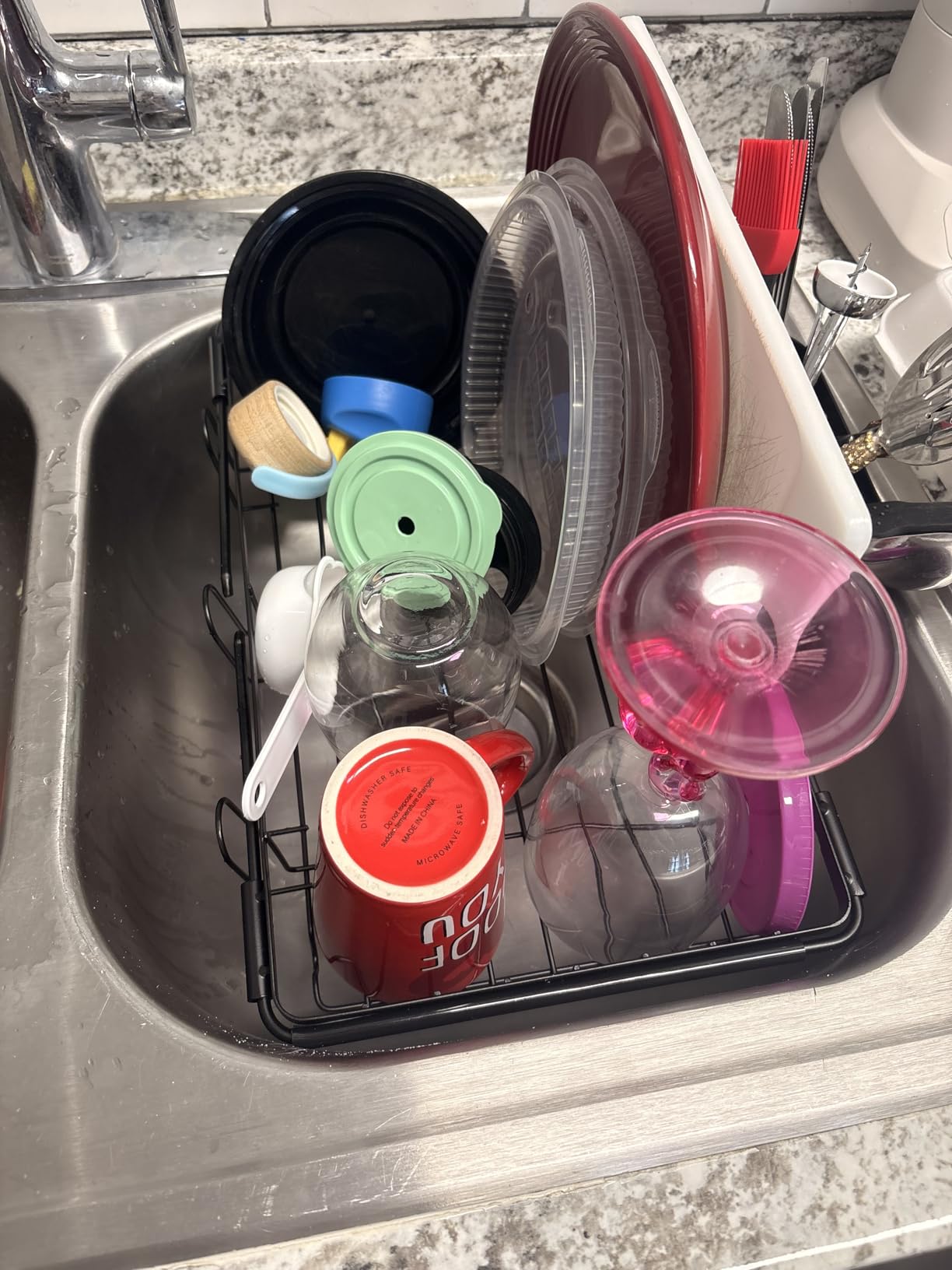 Dish Drying Rack in Sink - Expandable Stainless Steel Dish Rack Over the Sink, Kitchen Sink Drain Strainer with Cutlery Holder & Cup Holders, 15.4 x 9.8 x 3.0 Inch, Black customer photo 2