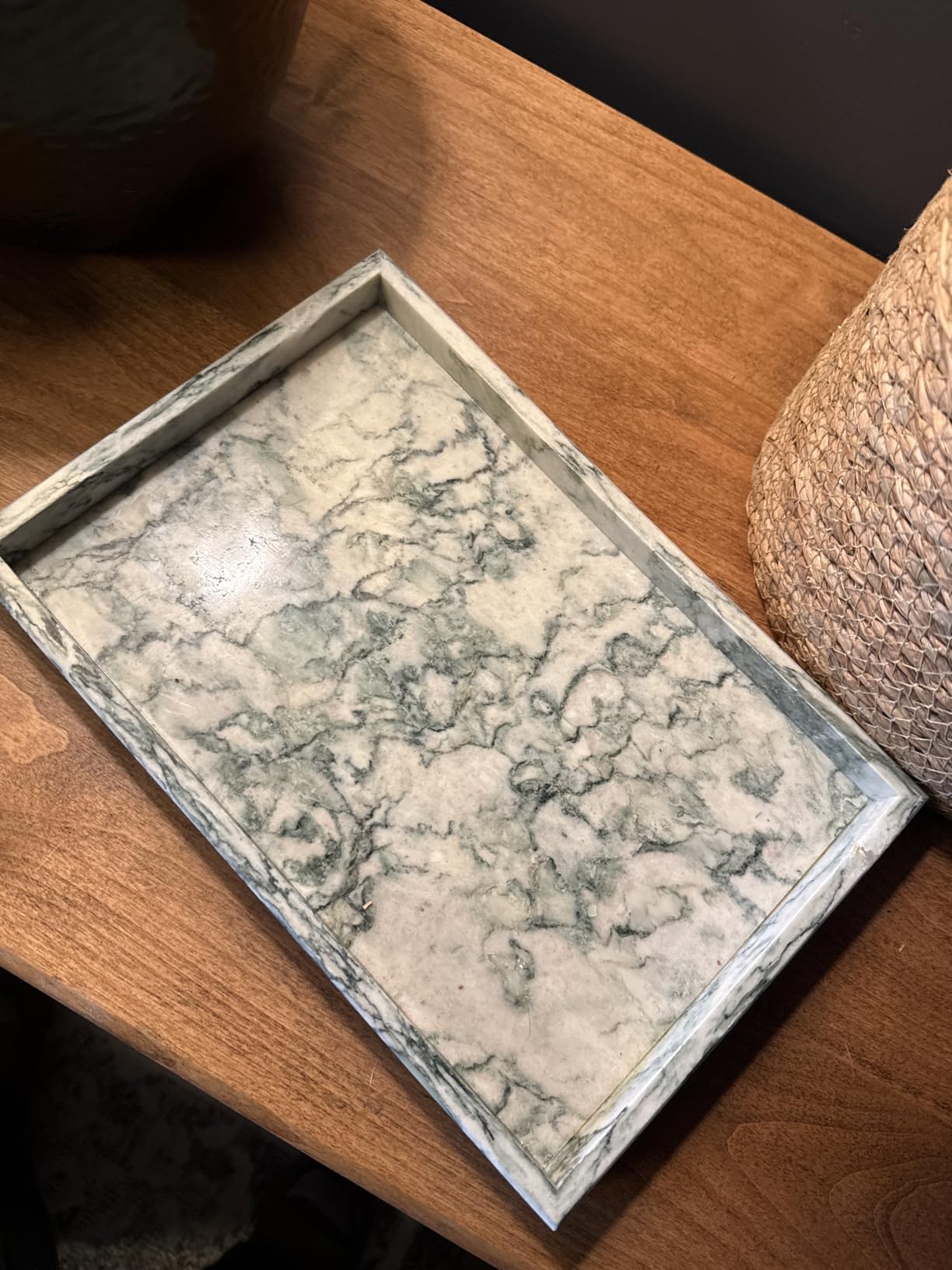 Marble Bathroom Tray, Pure Natural Vanity Tray, Marble Tray for Kitchen Counter Non-Ceramic/Non-Resin, Stone Trays 12 x 8 inch Cyan Green customer photo 2