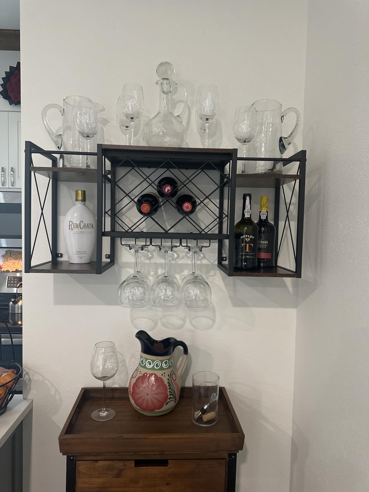 Wall Mounted Wine Rack with Glass Holder, Wood-Metal Retro Bar Shelf, Wine Bottles Display Wall Storage for Kitchen Dining Room Home Bar customer photo 2