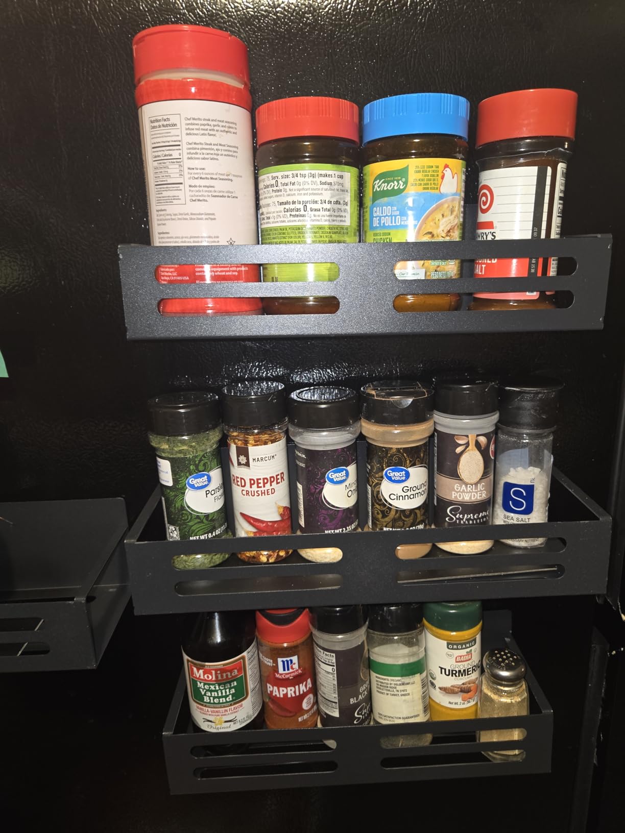 Magnetic Spice Rack with Jars Magnetic Spice Rack for Refrigerator 24 Spice Jars with Label Magnetic Shelves for Fridge 4 Pack Black customer photo 1