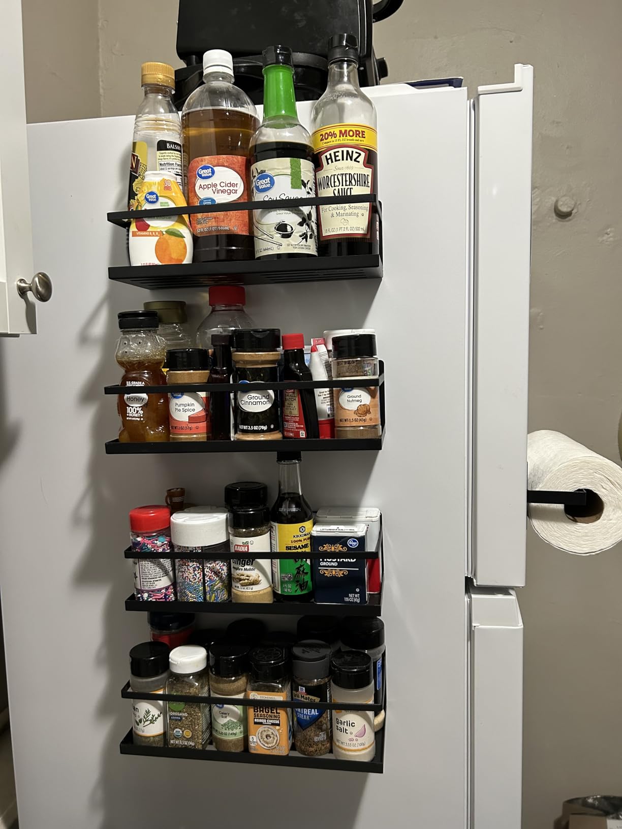 Magnetic Spice Rack with Jars Magnetic Spice Rack for Refrigerator 24 Spice Jars with Label Magnetic Shelves for Fridge 4 Pack Black customer photo 2