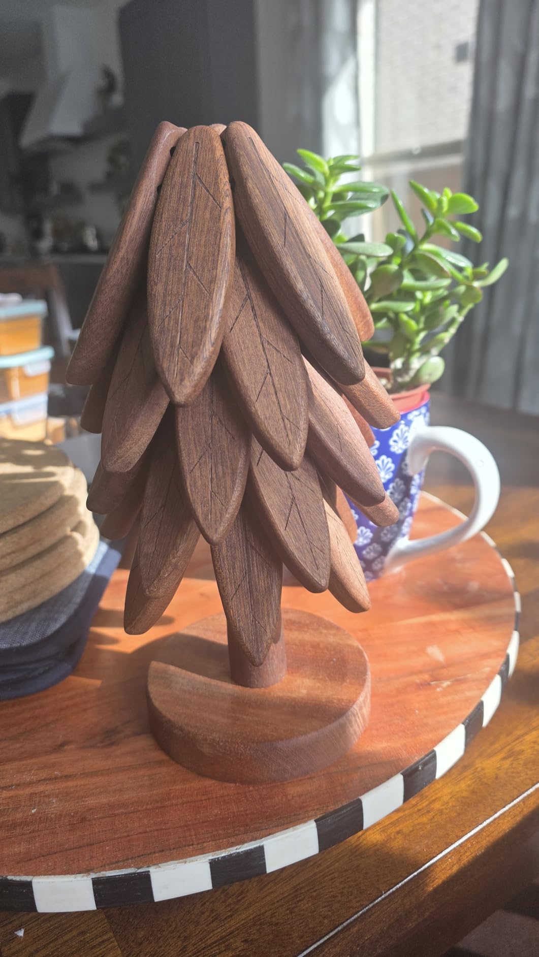 Wooden Trivets for Hot Dishes, Wooden Tree Trivet Set, Tree Coasters - 5 + 1 Stand stored customer photo 1