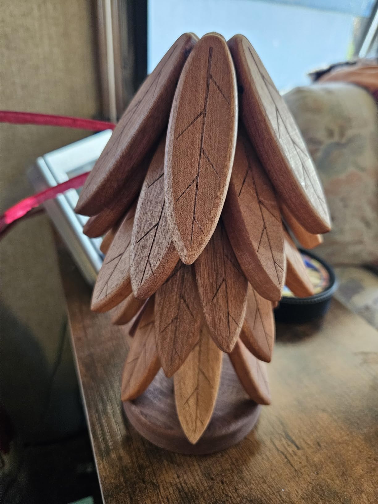 Wooden Trivets for Hot Dishes, Wooden Tree Trivet Set, Tree Coasters - 5 + 1 Stand stored customer photo 2