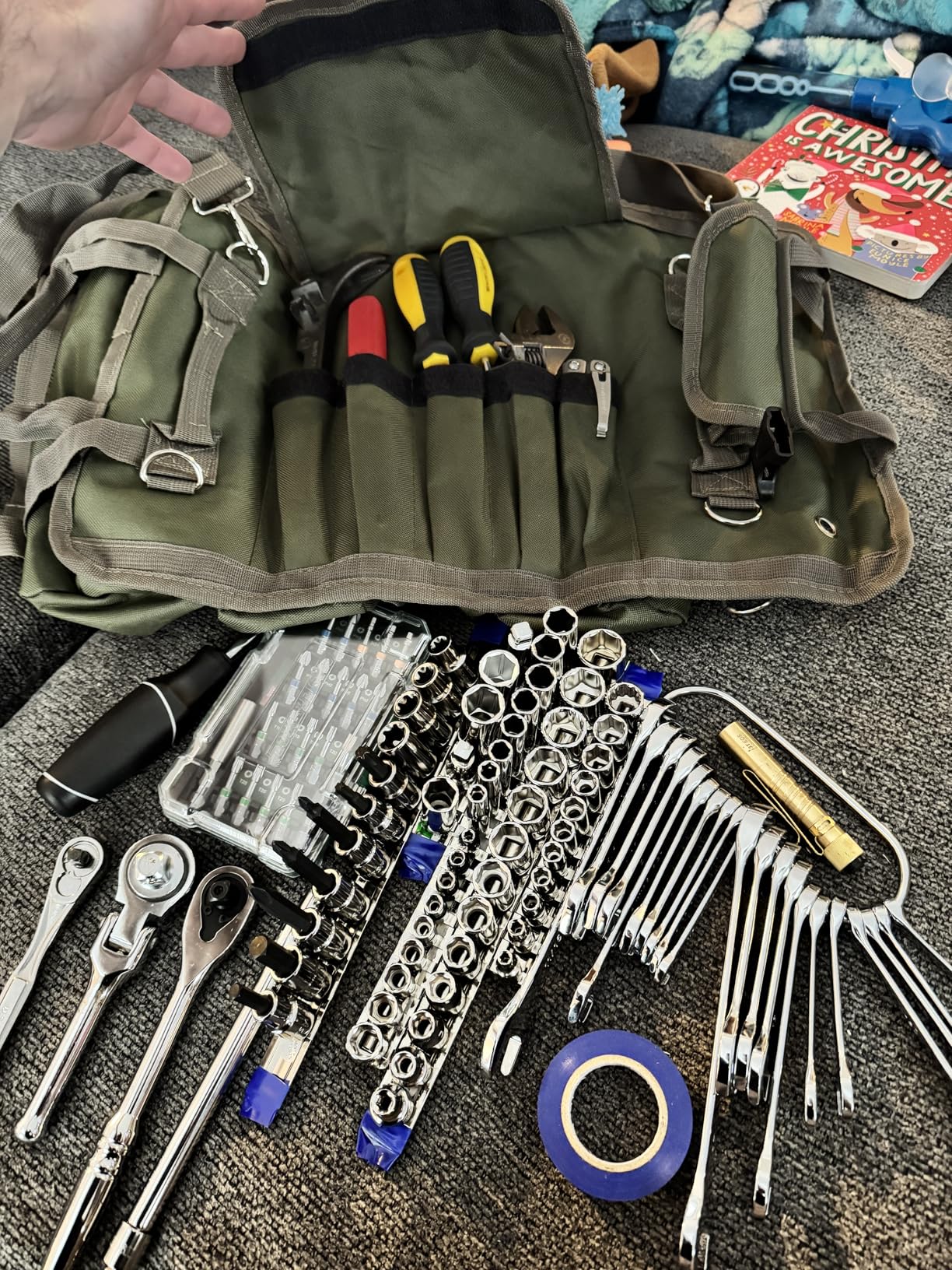 Tool Bag Organizer Roll Up: Gifts for Men Portable Motorcycle Tool Box Woodworking Gift for Mechanic Craftsman Electrician Rollup Toolbag customer photo 2