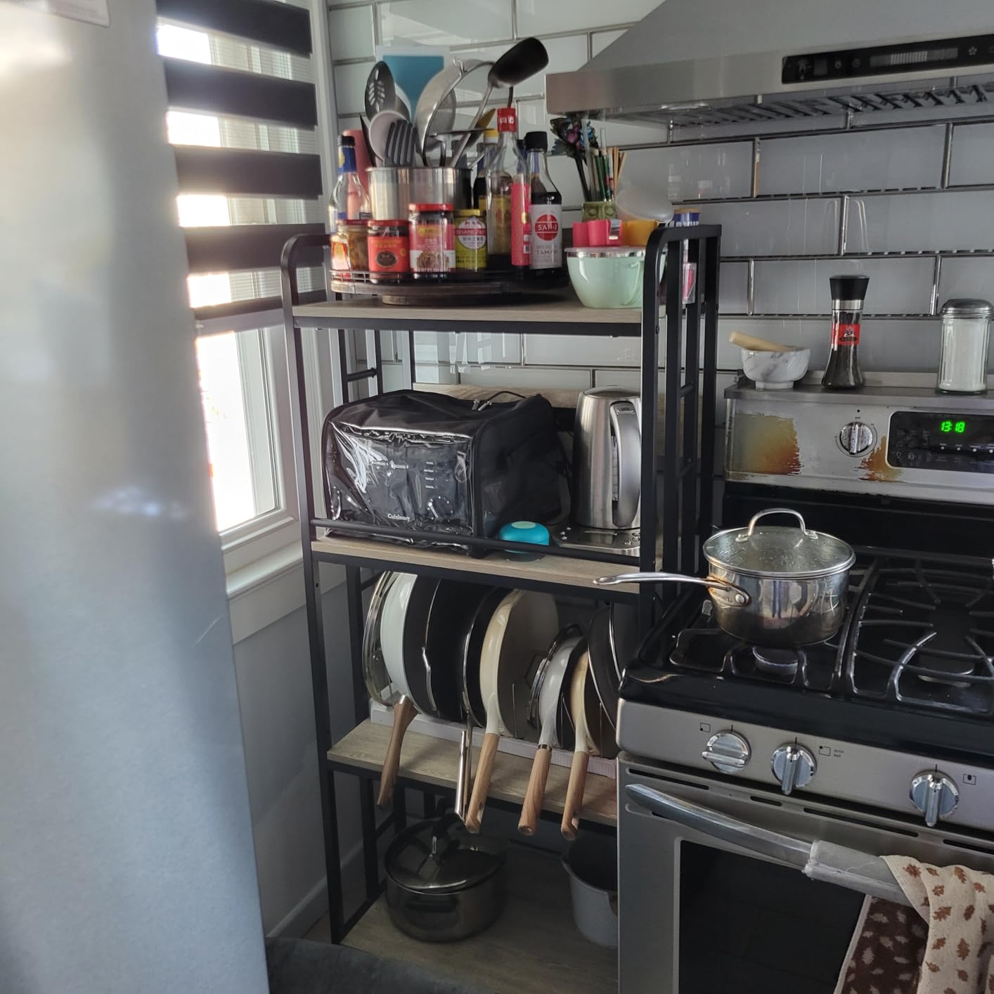 Adjustable 4-Tier Heavy Duty Kitchen Baker's Rack with Power Outlet, with Industrial Wheels, Free Standing Microwave Oven Cart Stand for Storage in Living Room, Garage, Rustic Brown customer photo 2