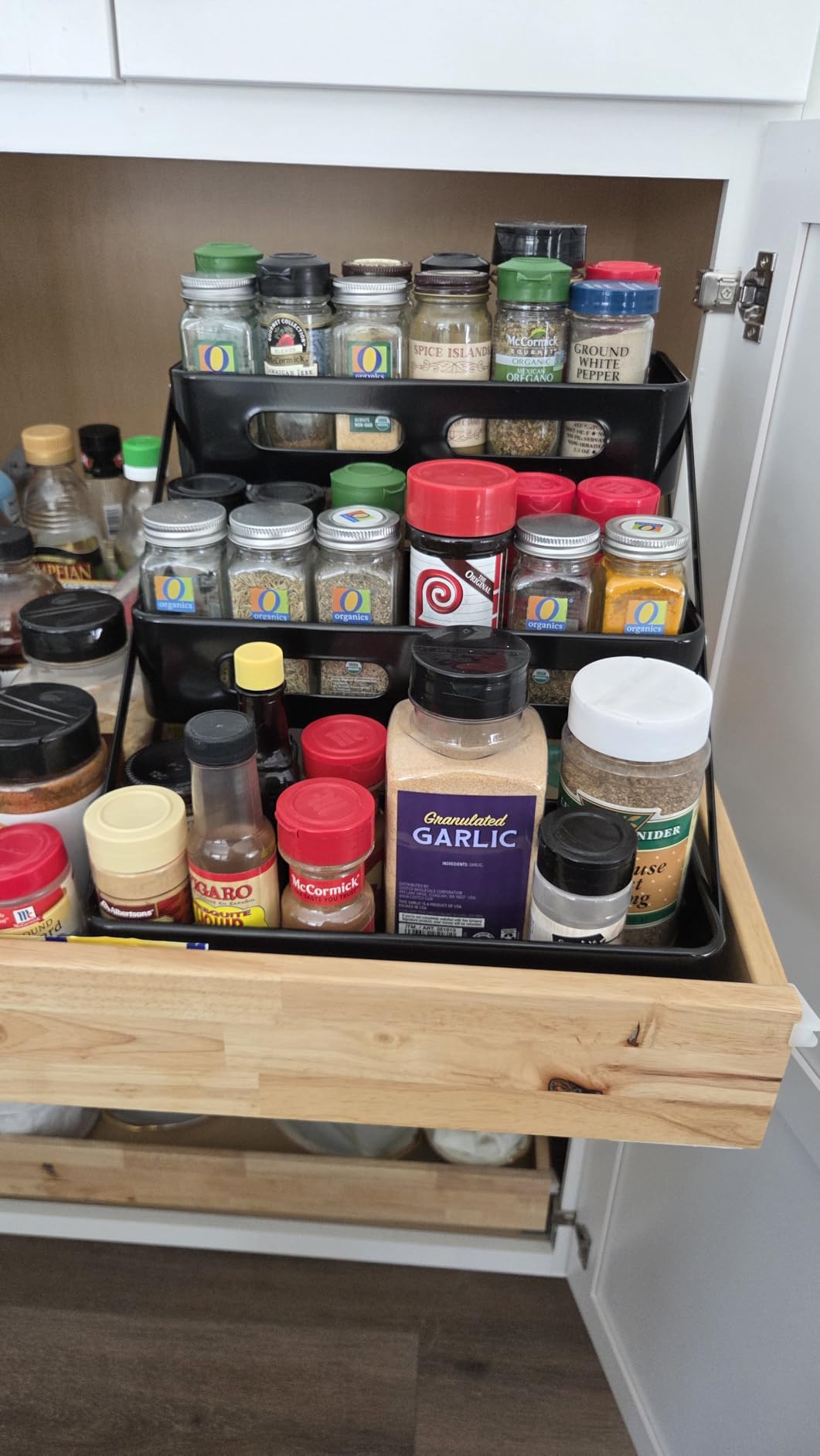 3 Tier Foldable Spice Rack for Countertop Iron Kitchen Seasoning Organizer for Cabinet, Black customer photo 1