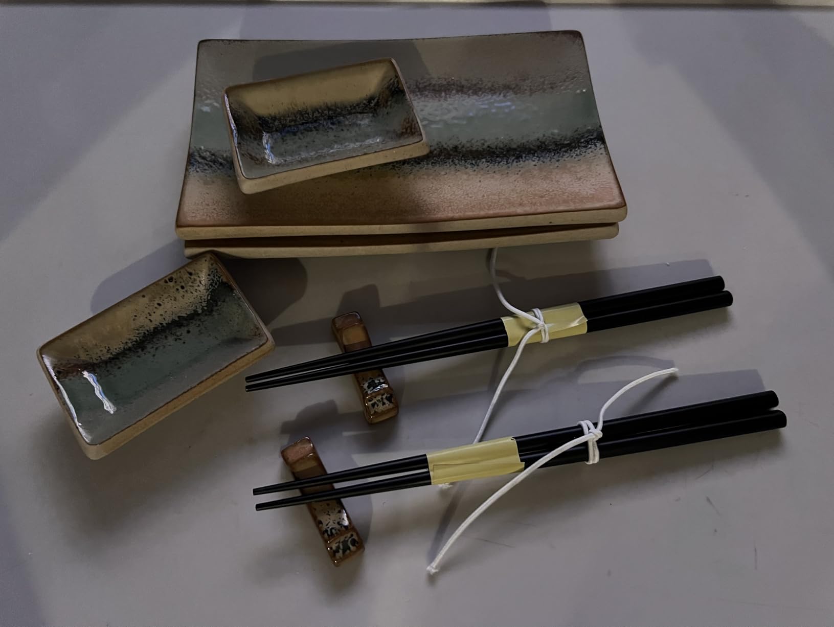 UNICASA Japanese Style Sushi Plate Set 8 Piece, Ceramic Sushi Dishes Serving Set, Include 2 Sushi Plates, 2 Sauce Dishes, 2 Pairs of Chopsticks, 2 Chopsticks Holders customer photo 2