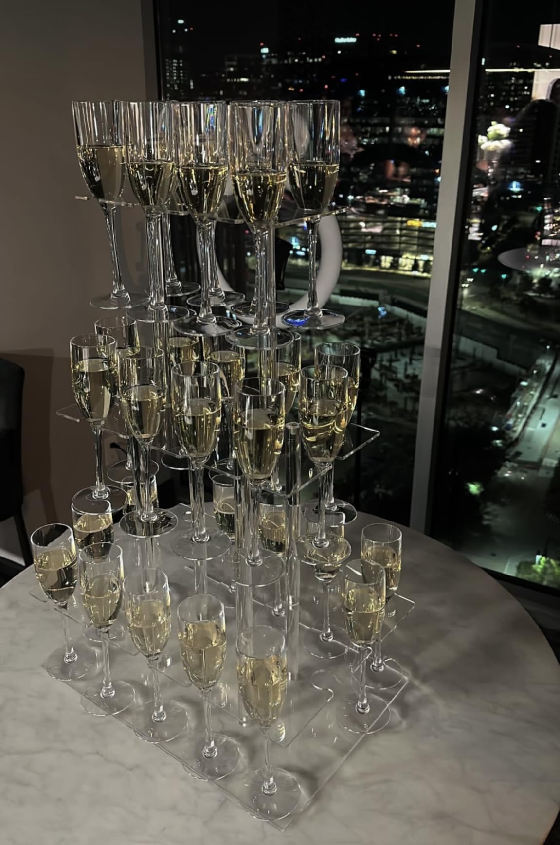 Champagne Tower, Circle Acrylic Drink Tower and Cocktail Tree Stand, Wine Rack with 12 Slots, 2 Tiers Floating Sight Champagne Flute Holder for Party, Wedding, School, Celebration, 11.8x11.8x14.9 inch customer photo 1