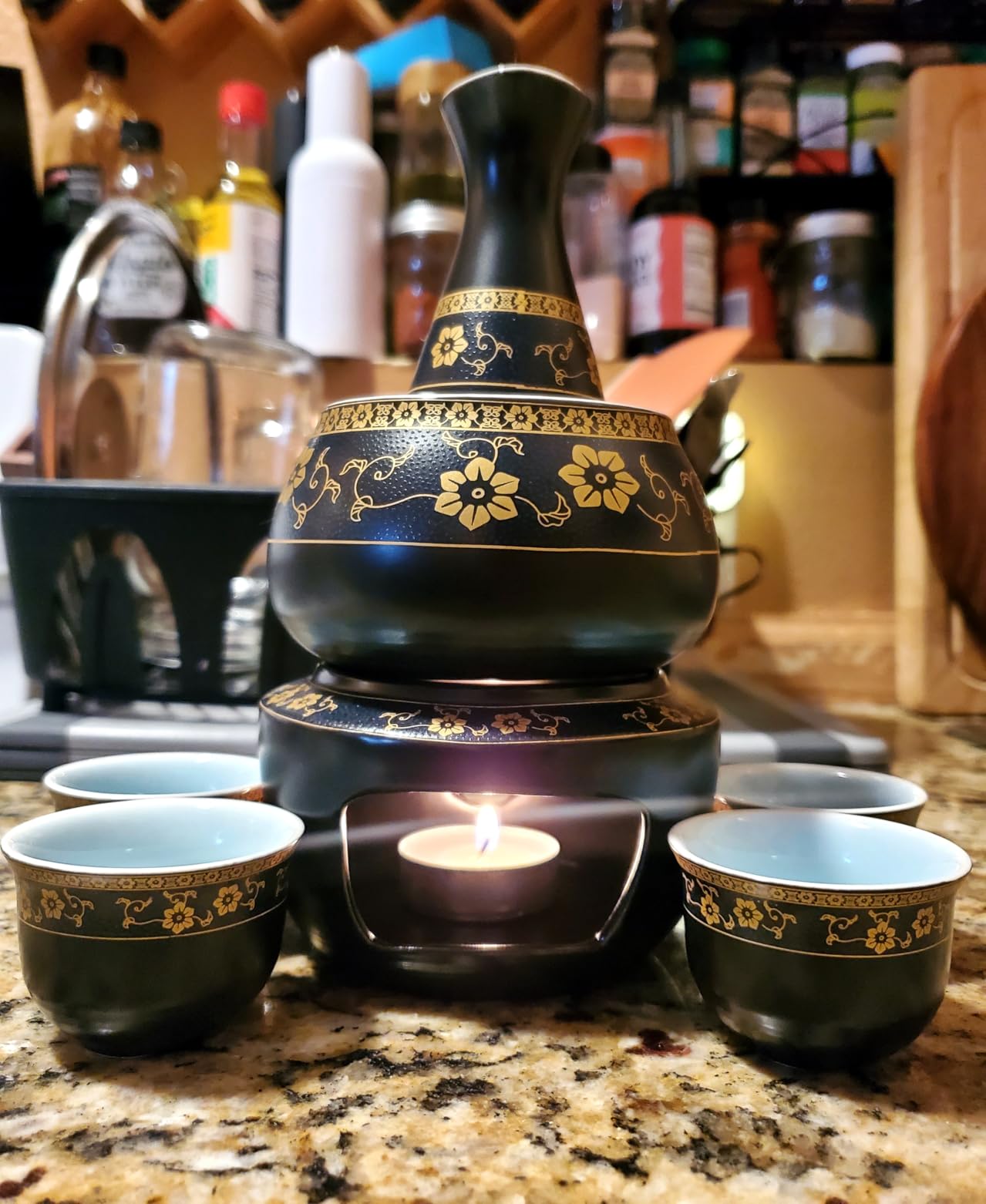 Foraineam Ceramic Sake Set with Warmer Pot, Japanese Style Porcelain Pottery Hot Cold Saki Drink Bottle Stovetop Set, 7 Pieces Set customer photo 2