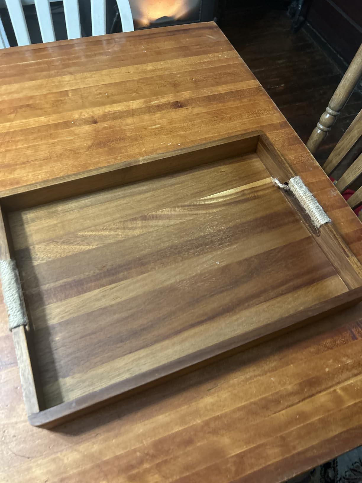 16.5 x 12 Inches Acacia Wood Serving Tray, Large Wooden Food Trays with Handles, Coffee Table Tray for Ottoman, Charcuterie, Parties, Eating, Snack, Decor, Outdoor Kitchen Counter Bandeja De Madera customer photo 2