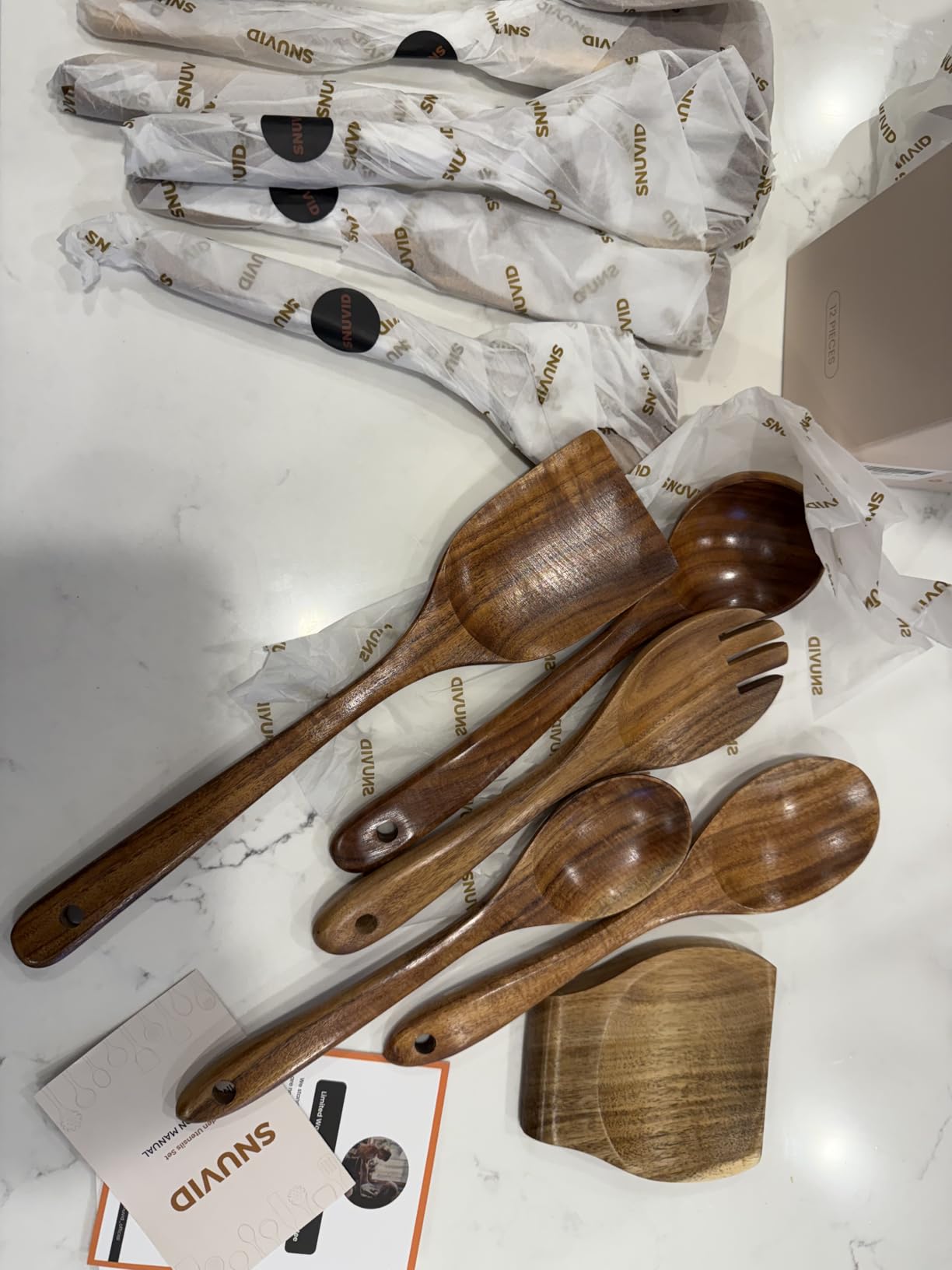 Wooden Spoons for Cooking, 12 Pcs Teak Wood Kitchen Utensils Set with Spoon Rest - Nonstick Heat Resistant Wooden Cooking Utensils, Natural Healthy Spatula Set for Pots and Pans customer photo 2