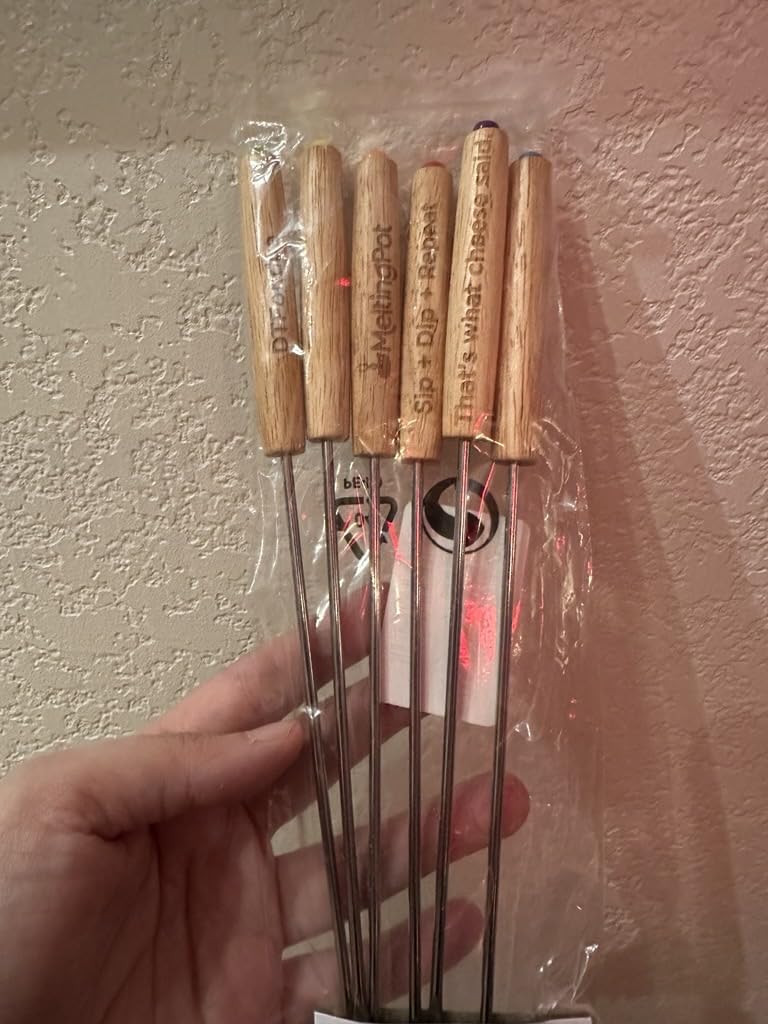 Melting Pot Clever and Cheesy Fondue Forks, Stainless Steel Set with Color-Coded Wooden Handles, Ideal for Chocolate, Cheese and Party Use, 9.5 inch, 6-Piece Set customer photo 2