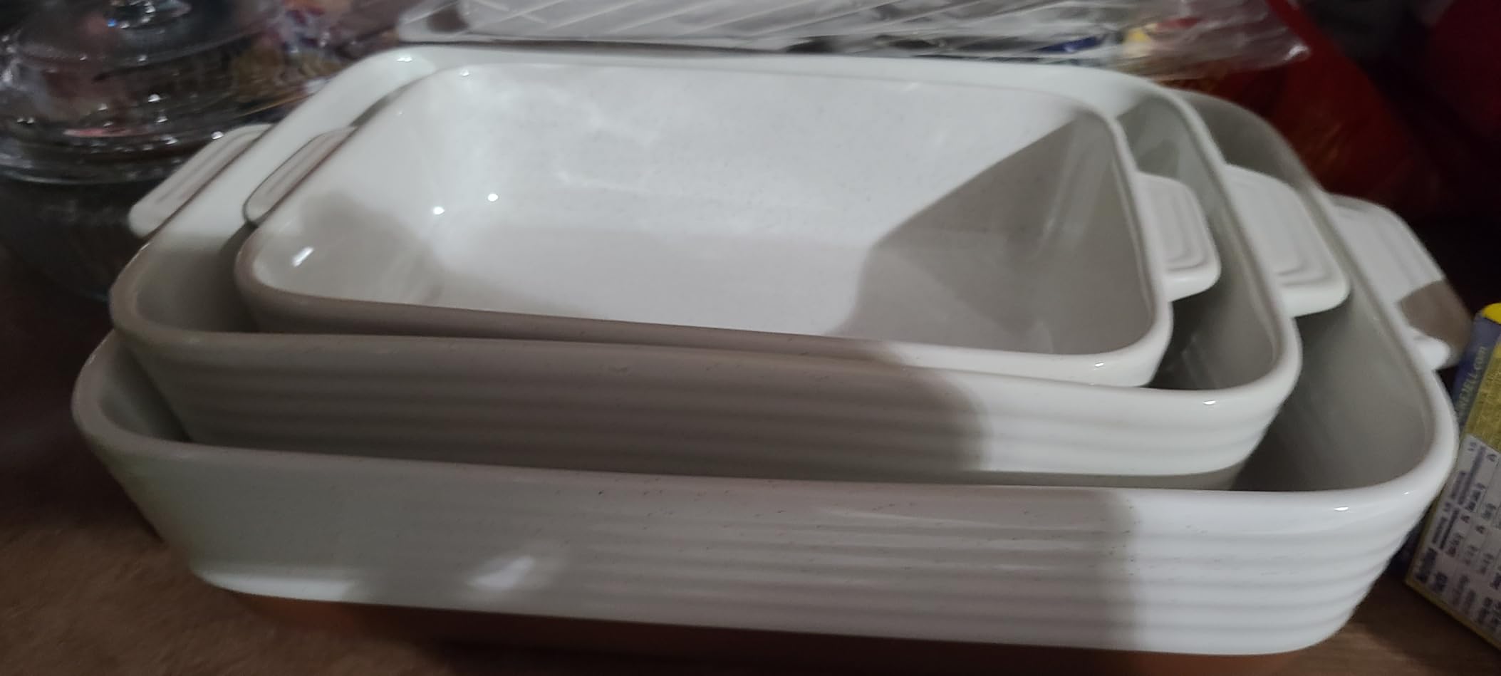 MALACASA Casserole Dishes for Oven with Roasting Racks, Ceramic Baking Dishes Set of 3, Baking Pan Casserole Dish Set, Rectangular Lasagna Pan Deep with Handles for Baking, Khaki White (14.5''/13''/10.5''), Series TARA customer photo 1