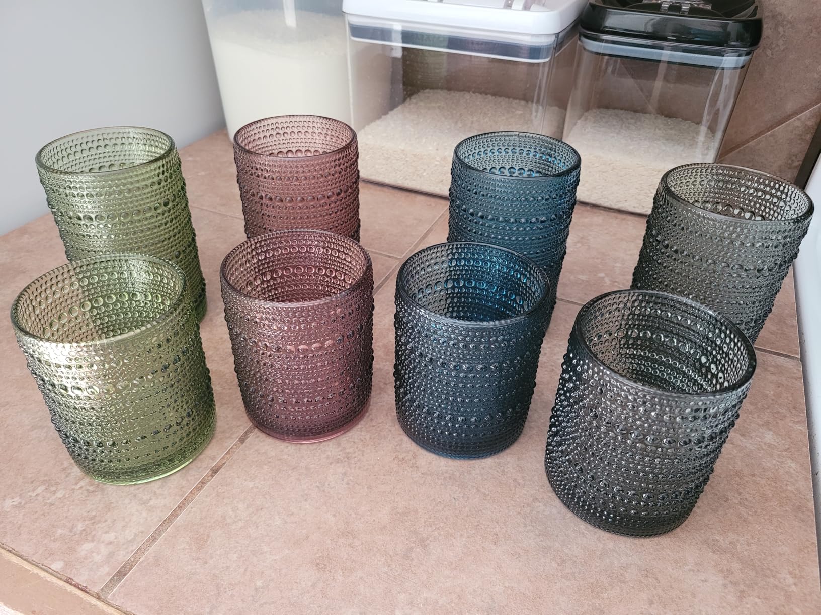 Vintage Hobnail Drinking Glasses Set of 8, Colored 12 oz & 15oz Highball Glass Cups customer photo 2