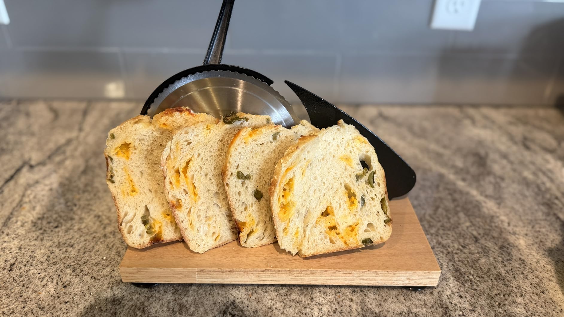Manual Bread Slicer for Homemade Bread, Even Slicing Thickness-Adjustable Slices, Sourdough Slicer with Scale Lines & SuperStrong SuctionCup Fixation (Black-Guide) customer photo 2