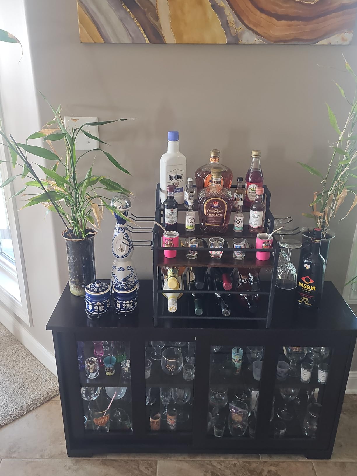 5-Tier Liquor Bottle Display Shelf, Holds up to 20 Bottles, Countertop Wine Racks with 6 Wine Glass Holders, Mini Wine Bar Cabinet customer photo 1