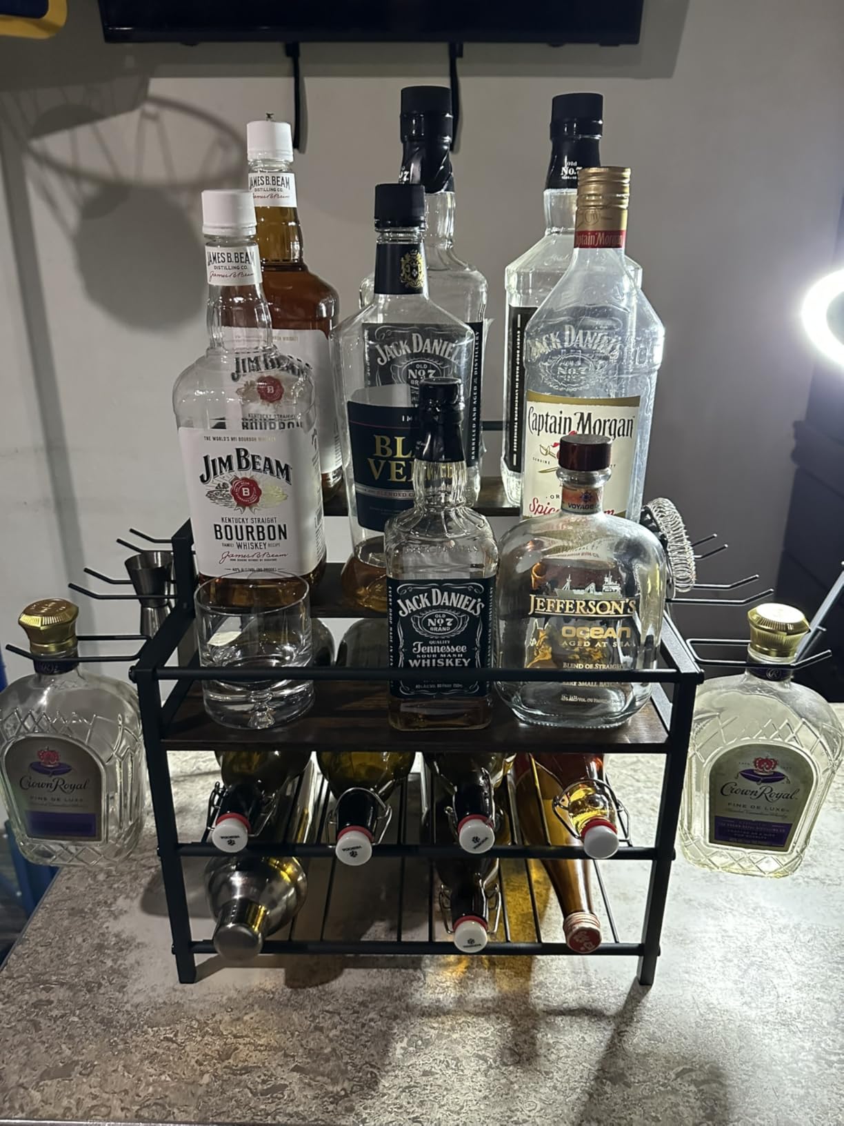 5-Tier Liquor Bottle Display Shelf, Holds up to 20 Bottles, Countertop Wine Racks with 6 Wine Glass Holders, Mini Wine Bar Cabinet customer photo 2