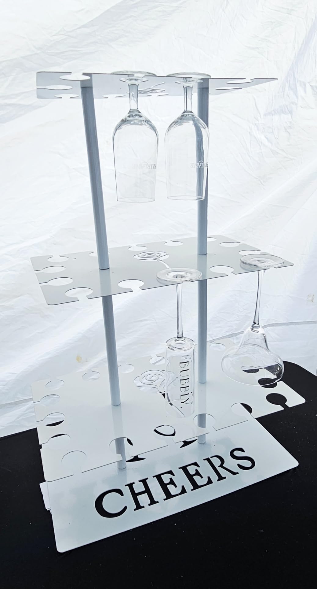 Metal Champagne Flute Holder Stand for Party - 3-Tier Champagne Tower Display Holds 42 Glasses, Gold Champagne Stand Holder for Wedding, Event, Celebration (Gold, Rectangle) customer photo 1