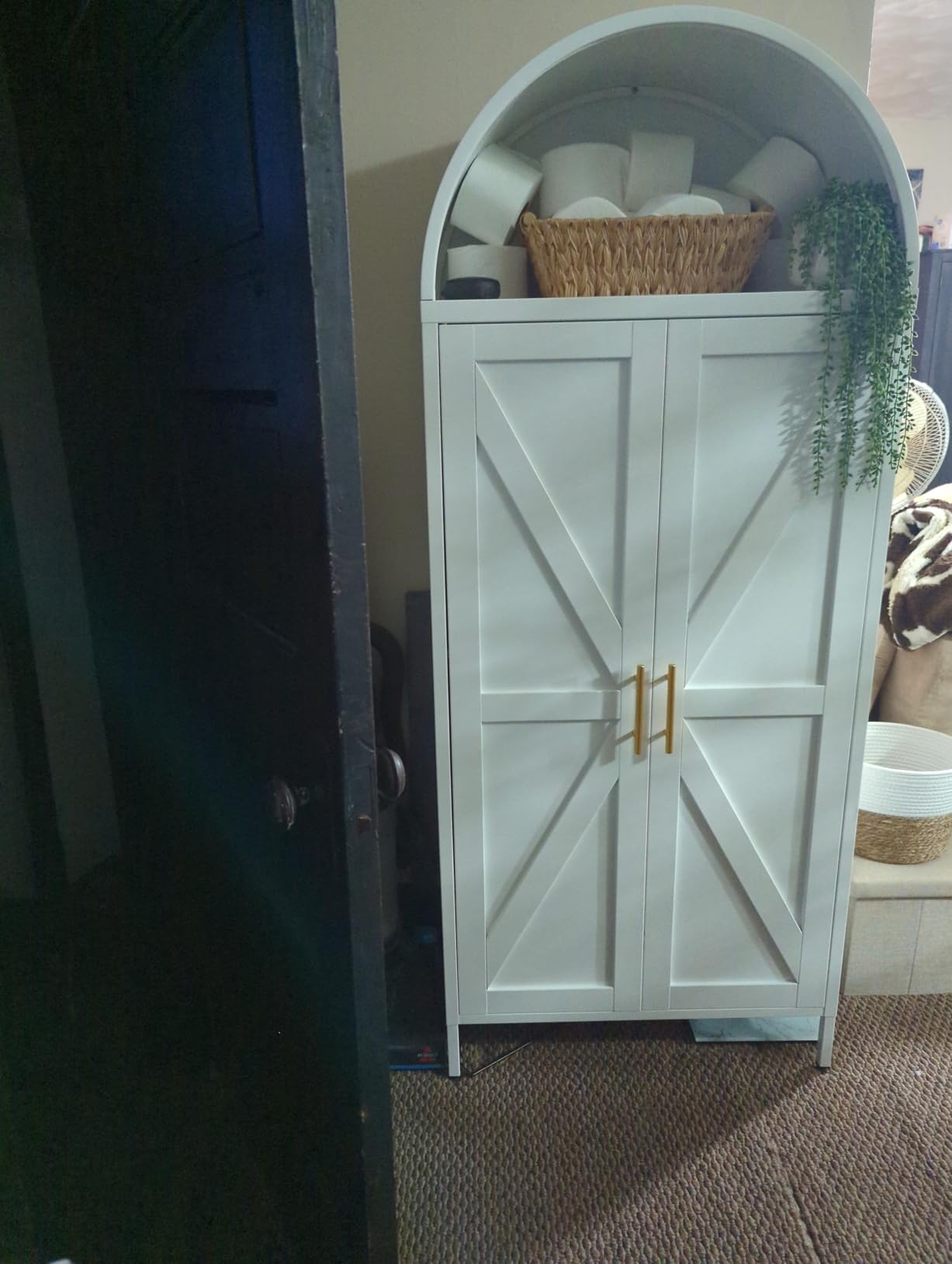 Metal Arched Kitchen Pantry Cabinet with 4 Adjustable Shelves, Farmhouse Arched Cabinet with 2 Doors customer photo 2
