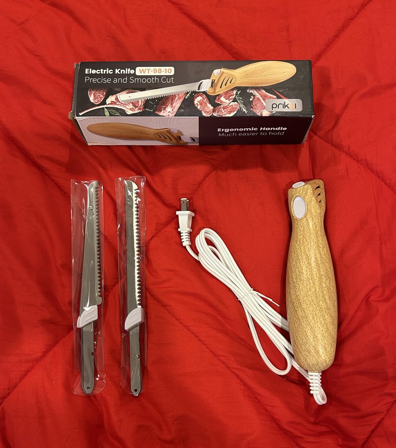 Electric Knife - Carving Knife Set, Easy-Slice Serrated Edge Blades for Meat, Bread, Turkey, Ribs, Fillet, DIY, Ergonomic Handle + 2 Blades for Raw & Cooked Food New Upgrade(Faux Wood) customer photo 2