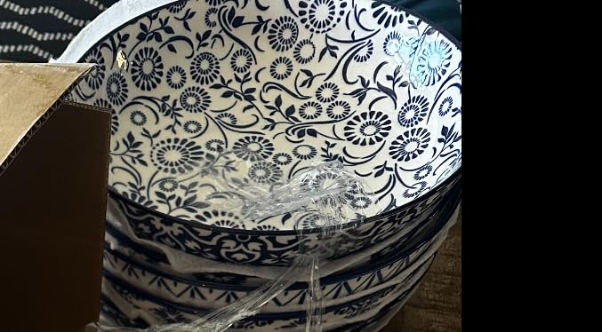 vancasso 50 oz Large Pasta Bowls Set of 6, Porcelain Serving Bowls, 9.5 Inch Wide Shallow Salad & Soup Bowls, Blue White Floral Design customer photo 1
