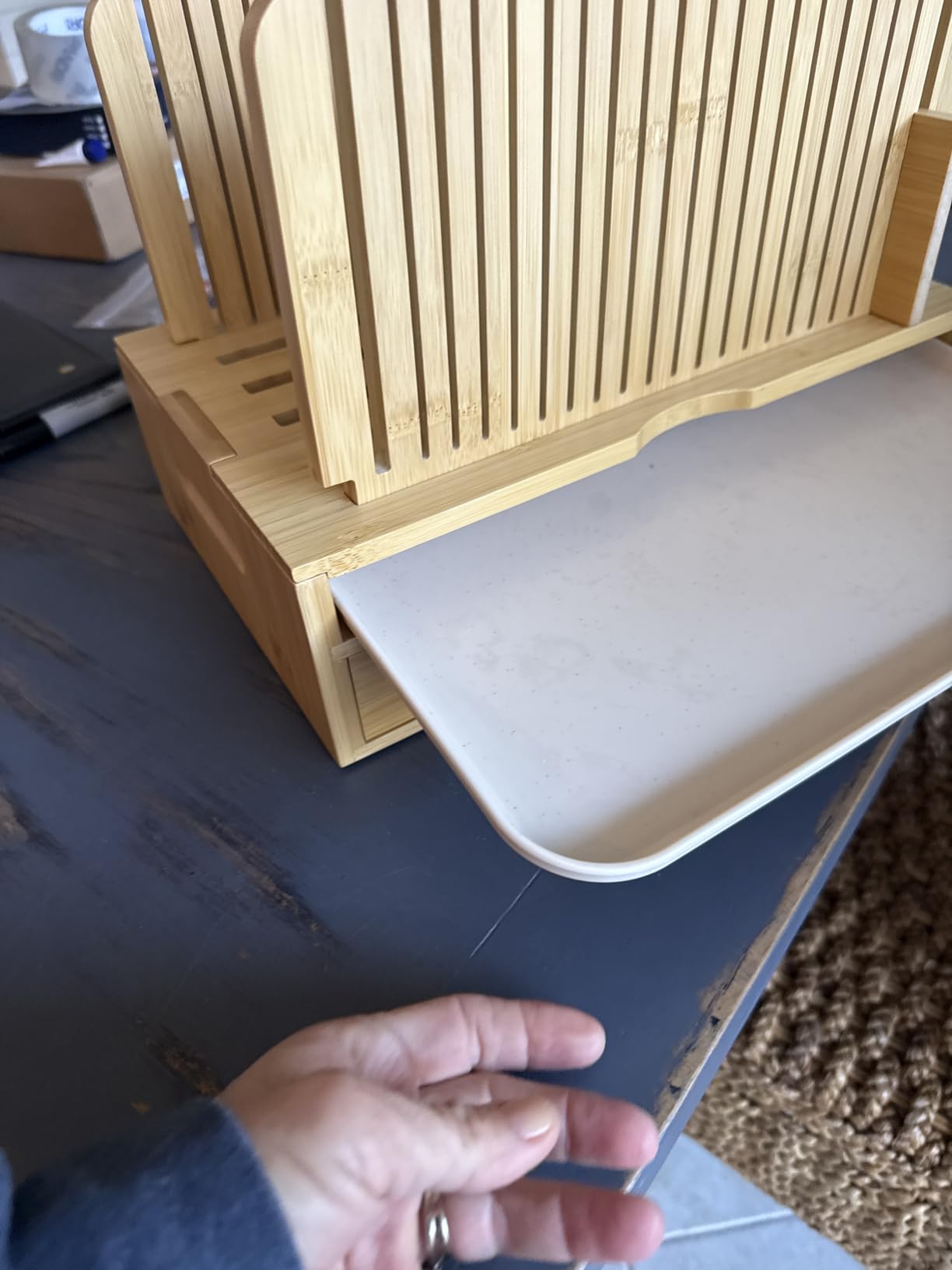 Bamboo Bread Slicer Guide: Bread Cutter for Homemade Bread Loaf - Adjustable and Foldable with Crumb Tray customer photo 2