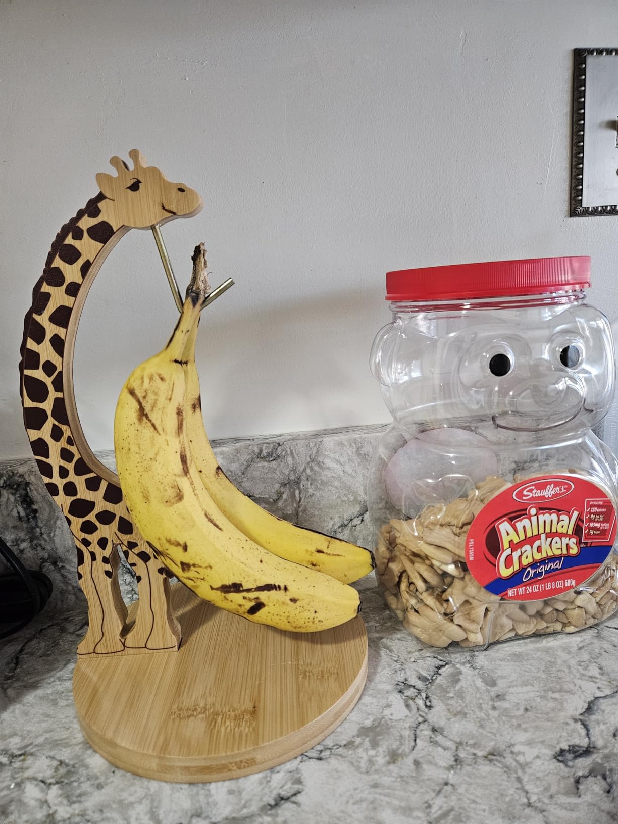Banana Holder Stand, Bamboo Giraffe With Stainless Steel Bananas Hanger Hook - Decorative Banana Tree Hammock Storage Rack for Kitchen Counter & Under Cabinet, Fruit Container Keeper customer photo 1
