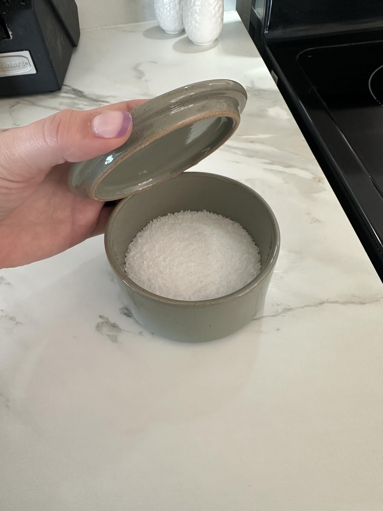 KIBAGA Beautiful Ceramic Salt Cellar with Lid - Spacious Container for Your Kitchen Countertop Keeps Salt Flakes Dry & Fresh - A Decorative Box/Holder For Any Kitchen customer photo 1