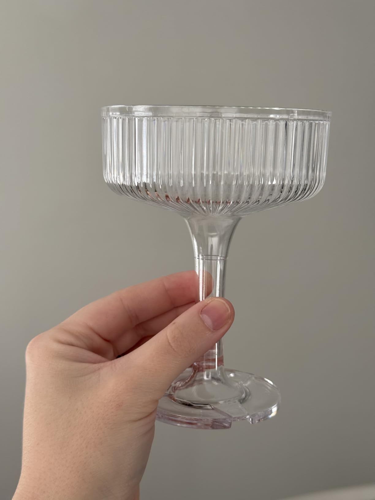 Goodluck 4-Tier Champagne Glasses - 20 PCS 7oz Clear Plastic Champagne Flutes, Plastic Coupe Glasses with Vertical Stripes for Weddings, Celebrations, Parties & Birthdays customer photo 2