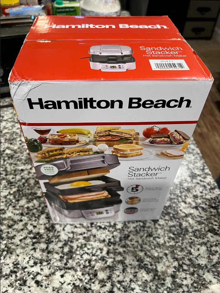 Hamilton Beach Sandwich Stacker Customizable Hot Sandwich Maker, 24 Sq. In. Non-Stick PFAS-Free Cooking Surfaces, Built-In Timer, Compact, Dishwasher-Safe, Silver (25471) customer photo 1