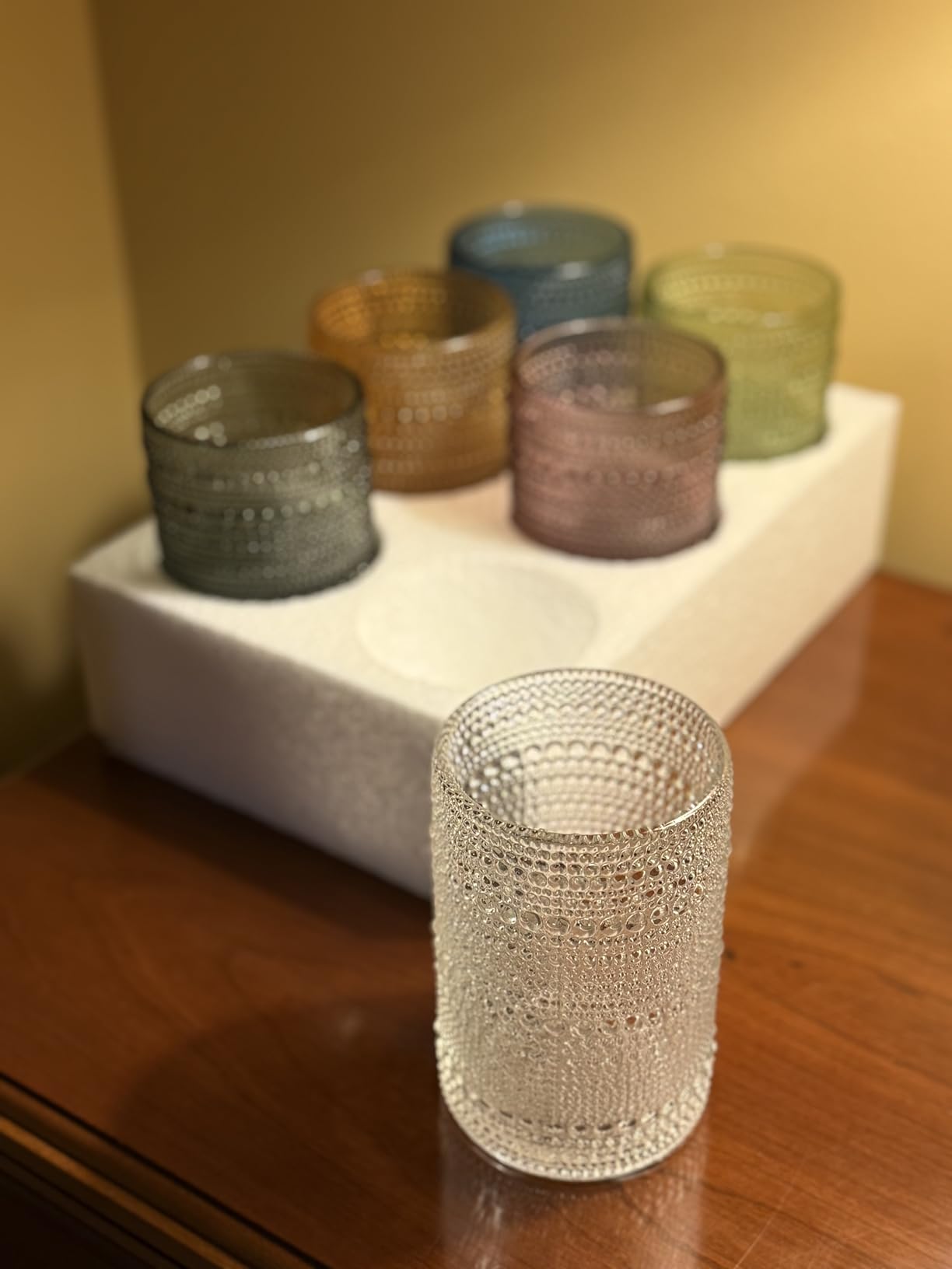 Colored Hobnail Drinking Glasses Set of 6, 15 oz Vintage Highball Glasses, Drinkware Kitchen Glasses customer photo 2
