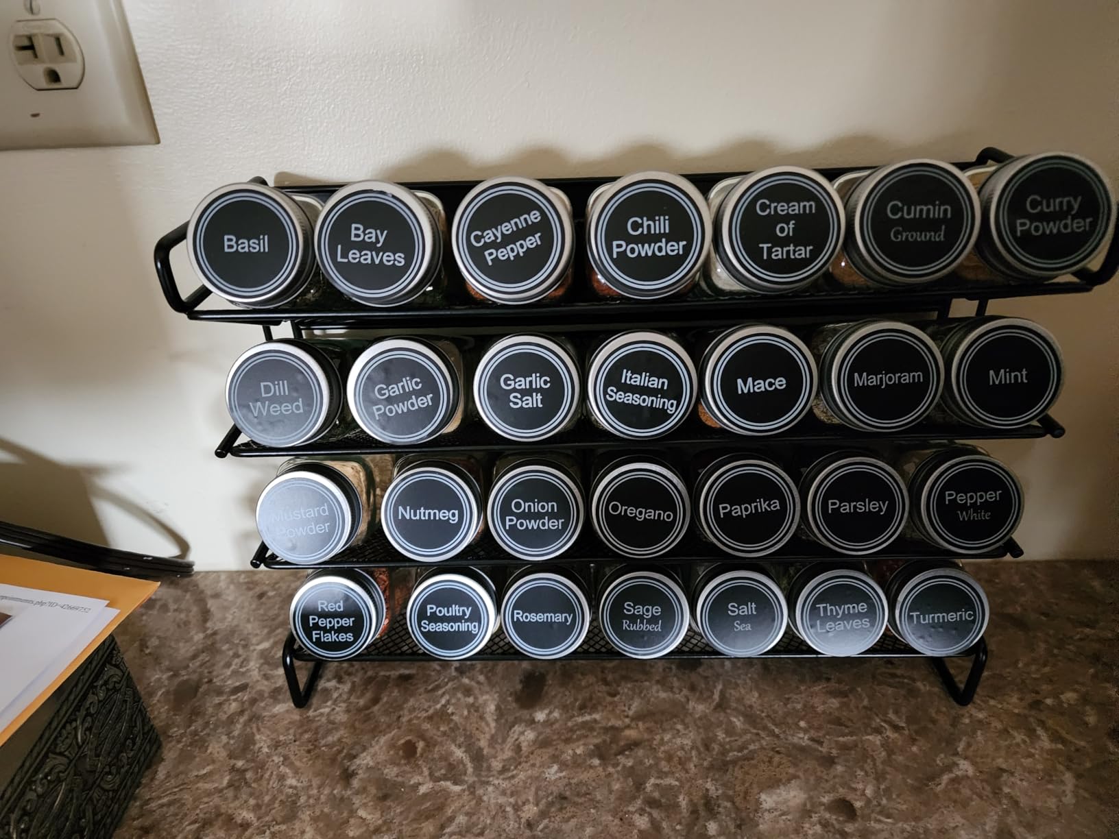 UVIAHOMI Magnetic Spice Rack Organizer for Refrigerator with 28 Spice Jars, 386 Spice Labels, 4 Hook, Chalk Marker and Funnel Set, Magnetic Shelf for Seasoning Organizer customer photo 1