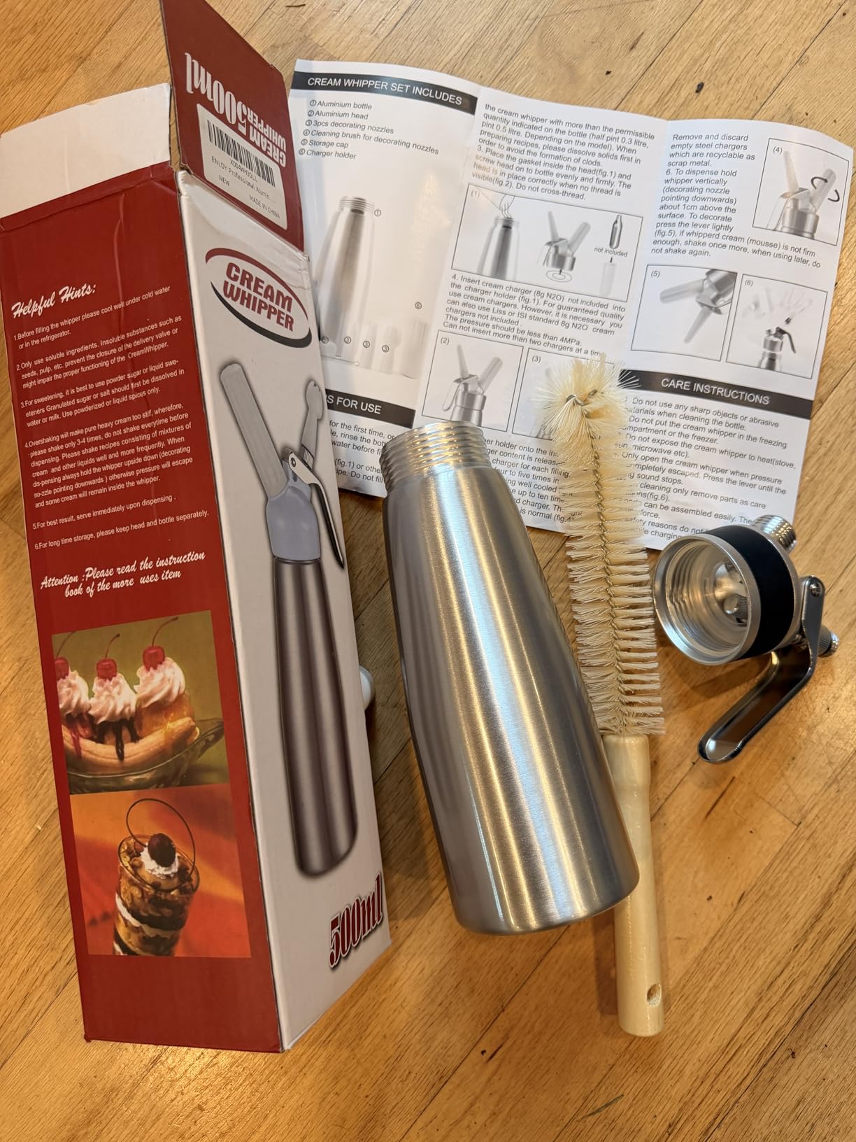 ENLOY Professional Aluminum Whipped Cream Dispenser, 500 mL/1 Pint, Whipped Cream Maker Canister with 8 Decorating Nozzles & Cleaning Brush customer photo 1