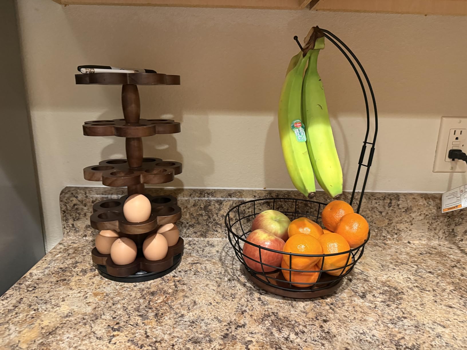 360°Rotating Fruit Basket for Kitchen Counter with Upgraded Banana Hanger, 2026 Pro Metal Countertop Fruit and Vegetable Basket Bowl with Wooden Non-Slip Base, Black customer photo 1