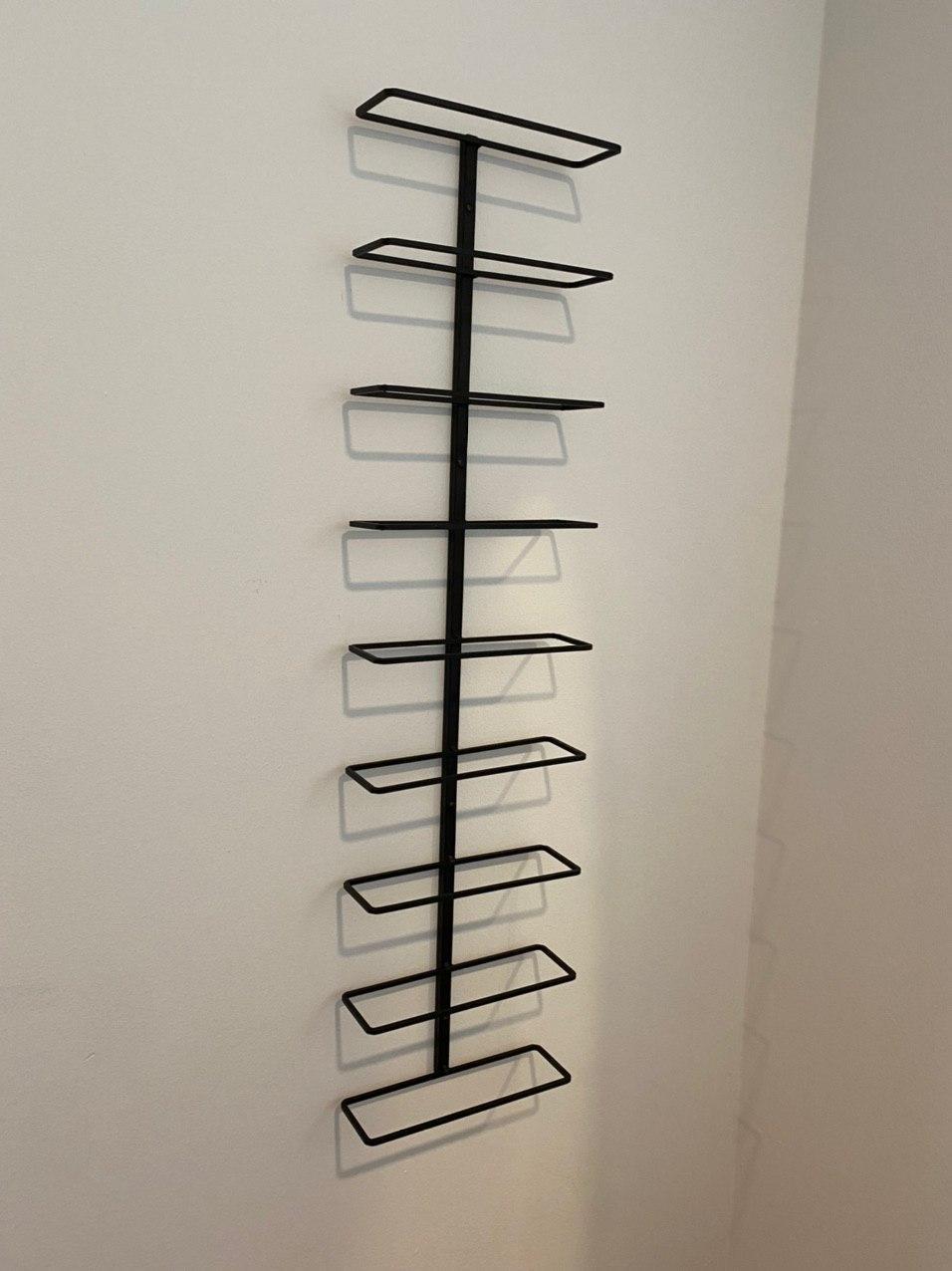 True Align Wall-Mounted Wine Rack, Black Wrought Iron, Minimalist Modern Wine Display, Alcohol Storage Solution, Holds Nine Standard Wine Bottles, 37.75