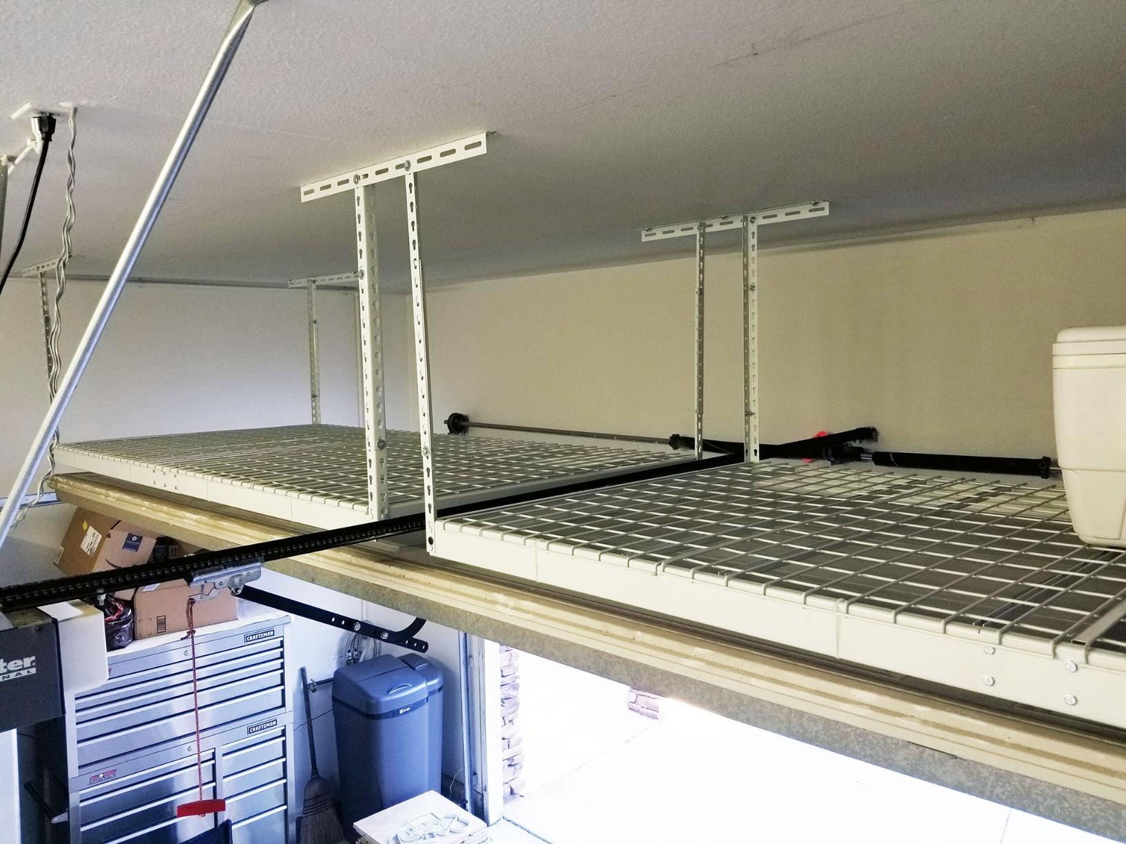 SafeRacks 4 ft x 8 ft Overhead Storage Rack Adjustable 24 in - 45in Height (White) With Accessory Pack With 5-Piece Hook Accessory Pack customer photo 2