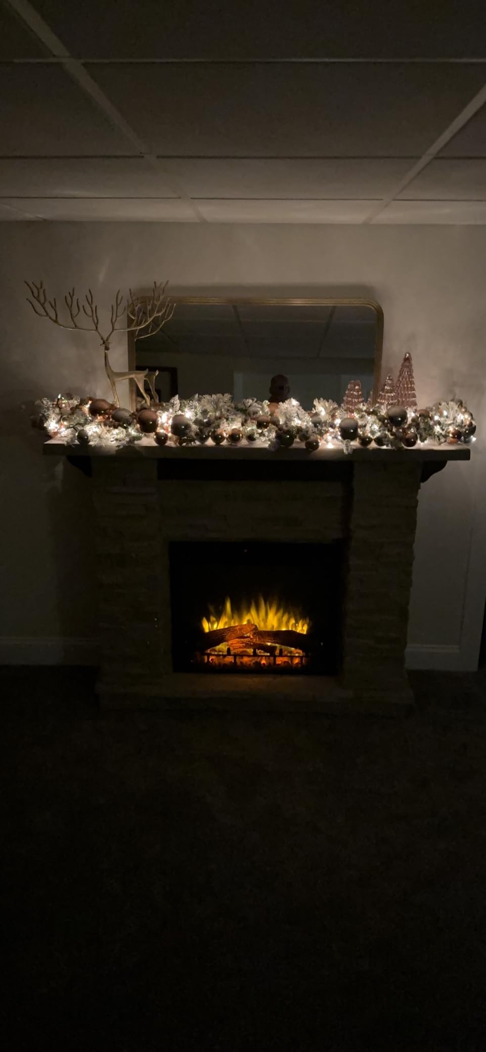 Dimplex Featherston Electric Fireplace with Mantel Surround Package | Pine with Gray Stone-Look, Includes 28