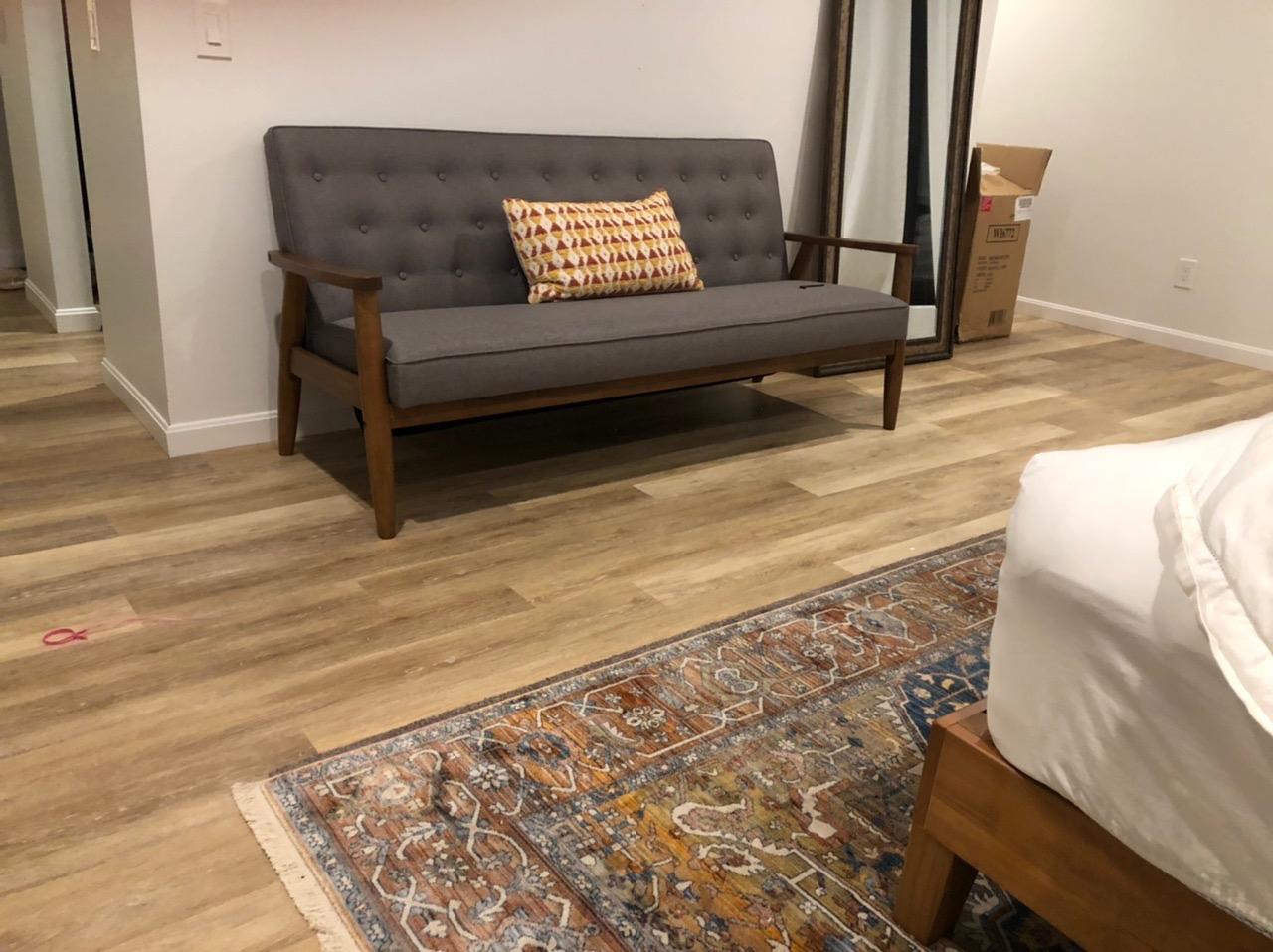 Baxton Studio Sorrento Mid-Century Retro Modern Fabric Upholstered Wooden 3-Seater Sofa, Grey customer photo 1
