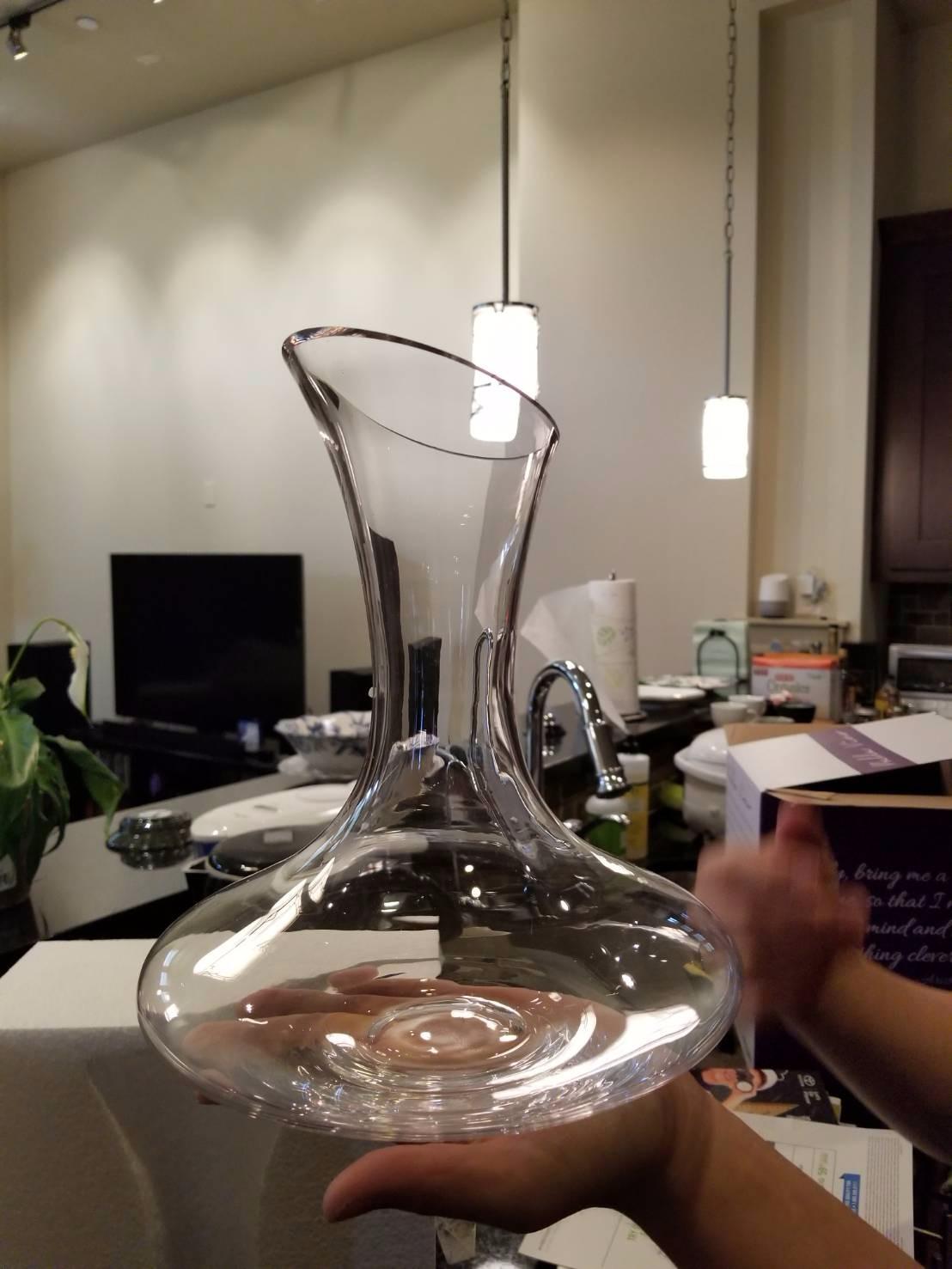 Large Elegant Red Wine Decanter Aerator Pourer - 100% Hand Blown Lead-Free Clear Crystal Glass - 1600ml customer photo 2