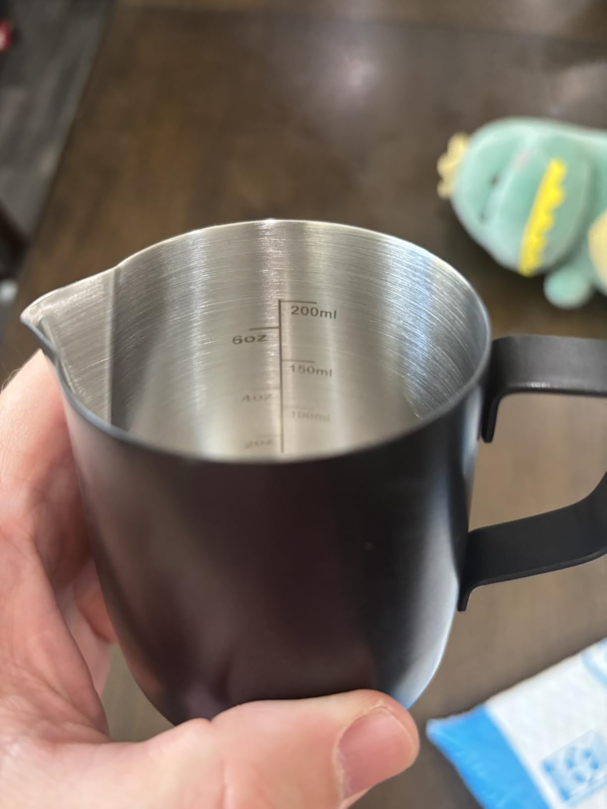 HULISEN Milk Frothing Pitcher, 6.8oz/200ml Stainless Steel Milk Frother Cup, Small Steaming Pitcher for Espresso Machine, Latte Art Pour Cup customer photo 1