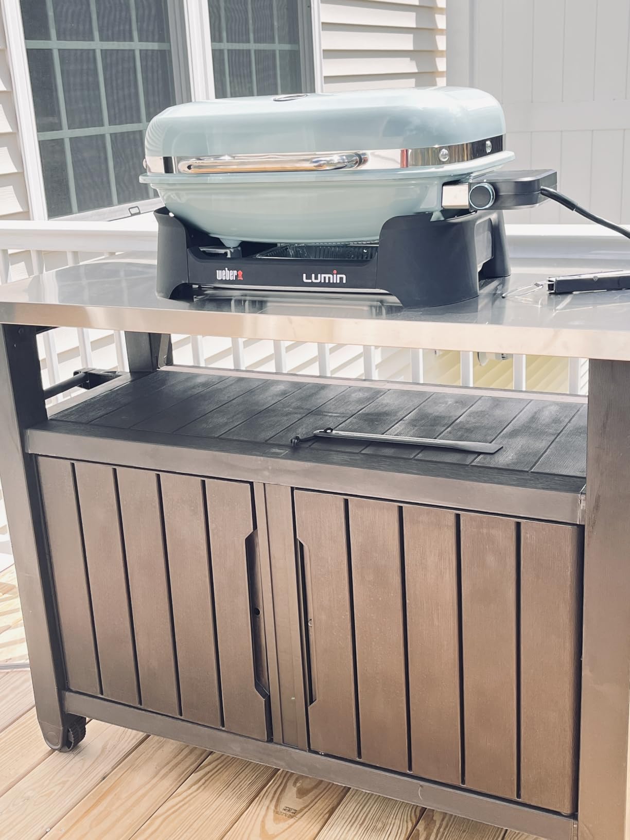 Keter Outdoor Rolling Table Cart for Food Prep, Storage, Bar & Grill, Dark Brown - Portable Kitchen Island Tabletop with Wheels for Drinks, Snacks, and Cooking customer photo 1