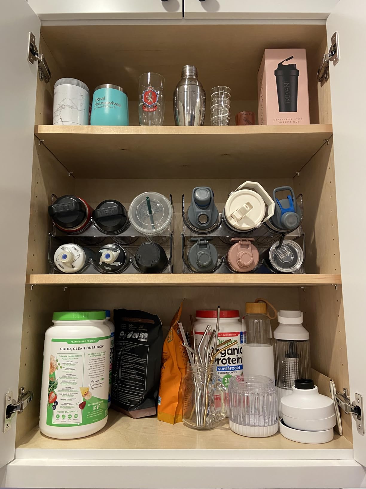 mDesign Plastic Free-Standing Stackable 3 Bottle Storage Holder Rack - Water, Wine, and Drink Organizer Shelf for Kitchen Countertop, Cabinet, Pantry, Fridge, Freezer, 4 Pack - Clear customer photo 2