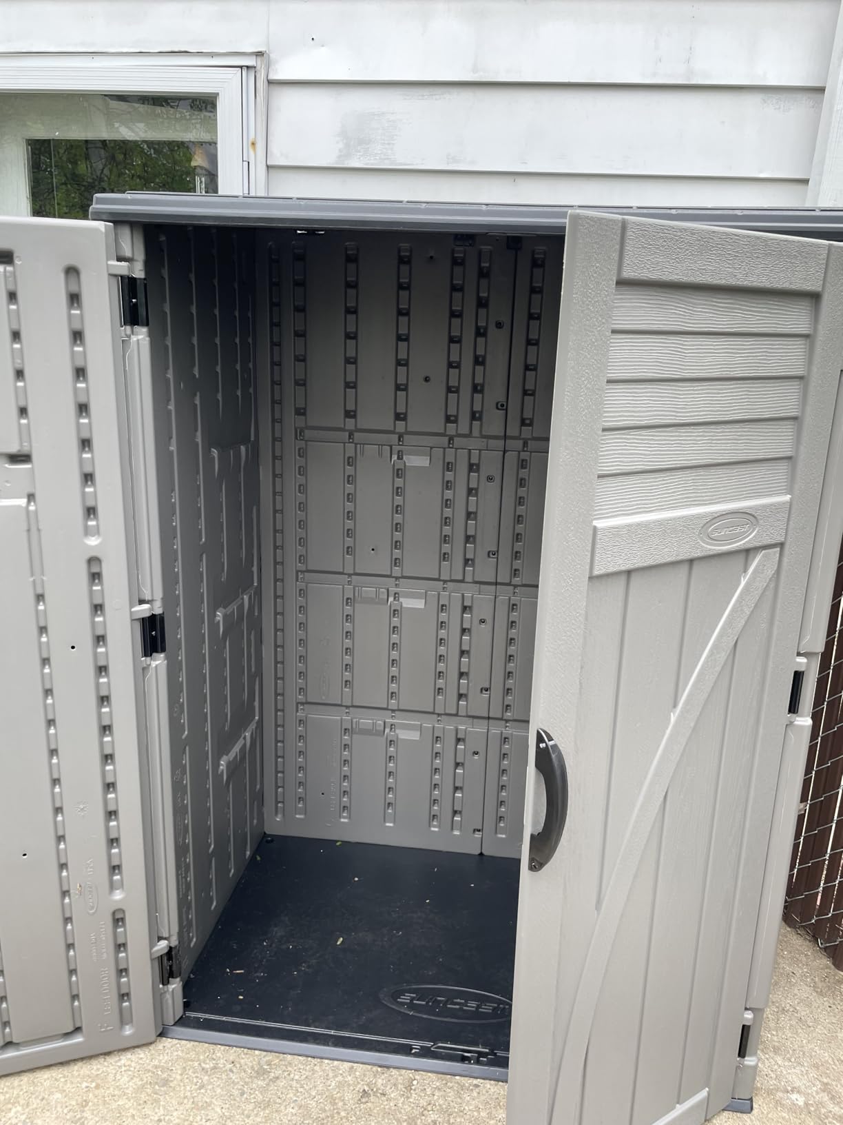 Suncast Outdoor Storage Cabinet Waterproof Resin Vertical Outdoor Storage Shed (54 cu. ft.) for Patio, Garden Tools, Cushions, & Equipment. Weatherproof Plastic Multi-Wall Design, Capacity Made in USA customer photo 1