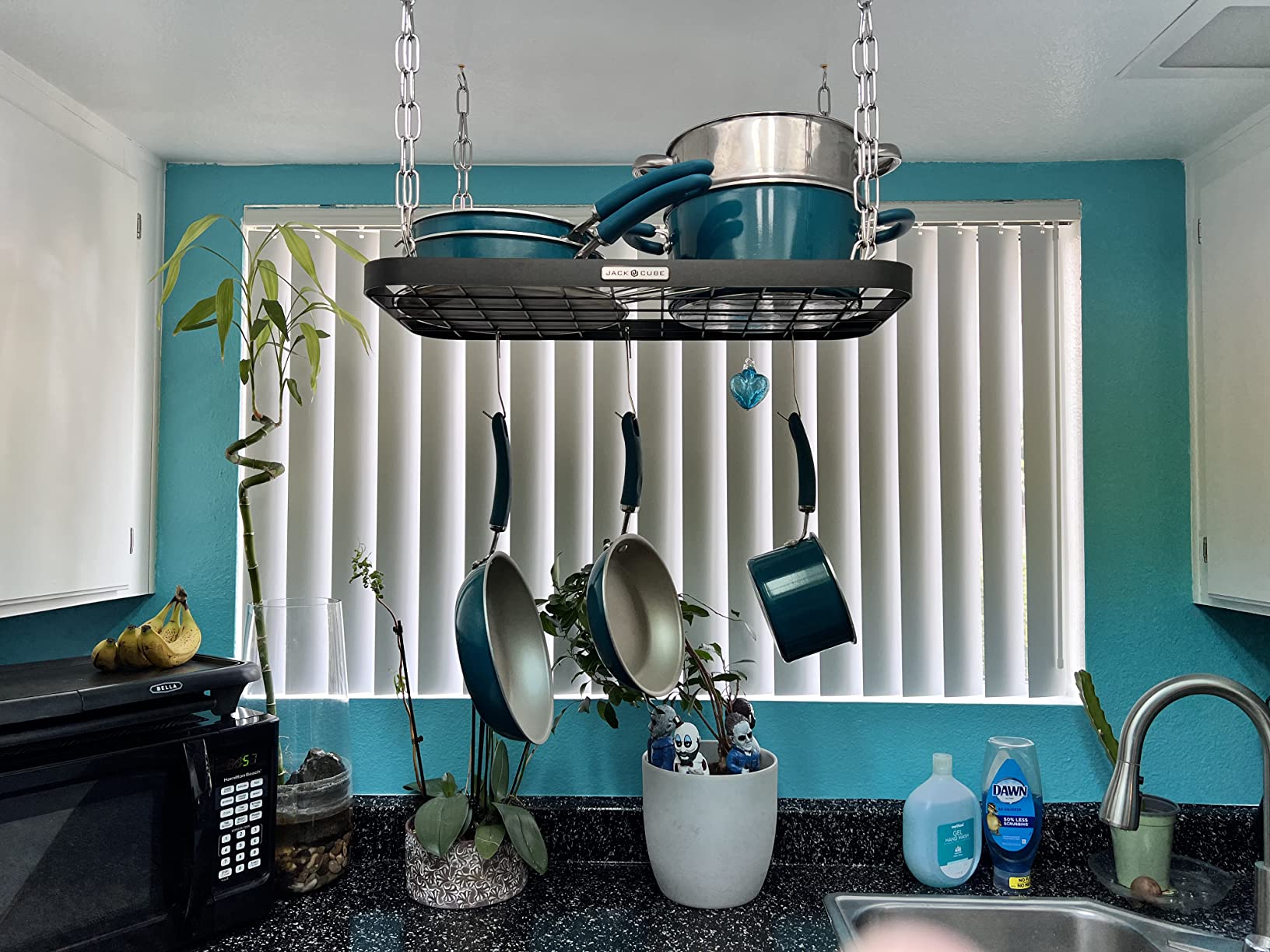 Hanging Pots and Pans Organizer Rack for Ceiling Wall Mount Grid Kitchen Pot Storage Shelves for Utensils, Cookware with 8 S Hooks (24.4 x 11.8 x 1.2 inches) - JACKCUBE DESIGN MK397B customer photo 1