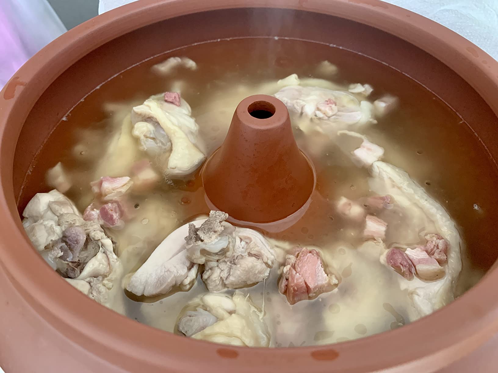 XICHENGSHIDAI Yunnan Zisha Ceramic Steam Pot, 1.5qt Purple Clay Steamer Cooker with Lid, Traditional Chinese Clay Casserole for Steam Chicken Soup, Vegetables, Corn, Fish and Stew customer photo 2
