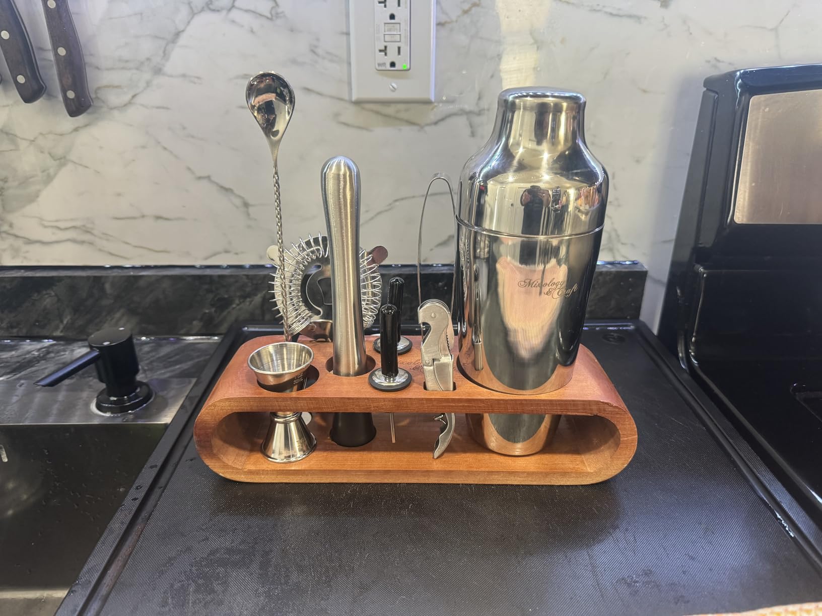 Mixology & Craft Cocktail Shaker Set with Bamboo Stand - Professional 10-Piece Bartender Kit - Complete Bar Set & Cocktail Mixer Kit for Home (Silver) customer photo 1