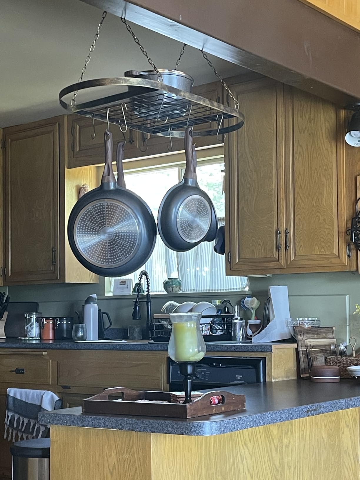 Sorbus Pot and Pan Rack for Ceiling with Hooks - Decorative Oval Mounted Storage Rack - Multi-Purpose Organizer for Home, Restaurant, Kitchen Cookware, Utensils (Hanging Chrome) customer photo 1